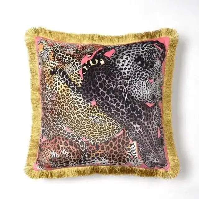 Leopard Luxury Velvet Throw Pillow Cover with Fringes - Image 4
