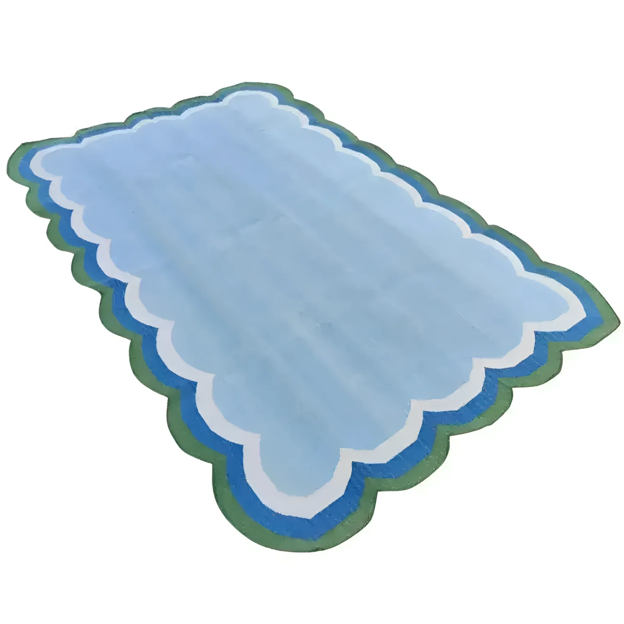 Light Blue Handmade Reversible Cotton Scalloped Rug 3' x 5' - Image 4