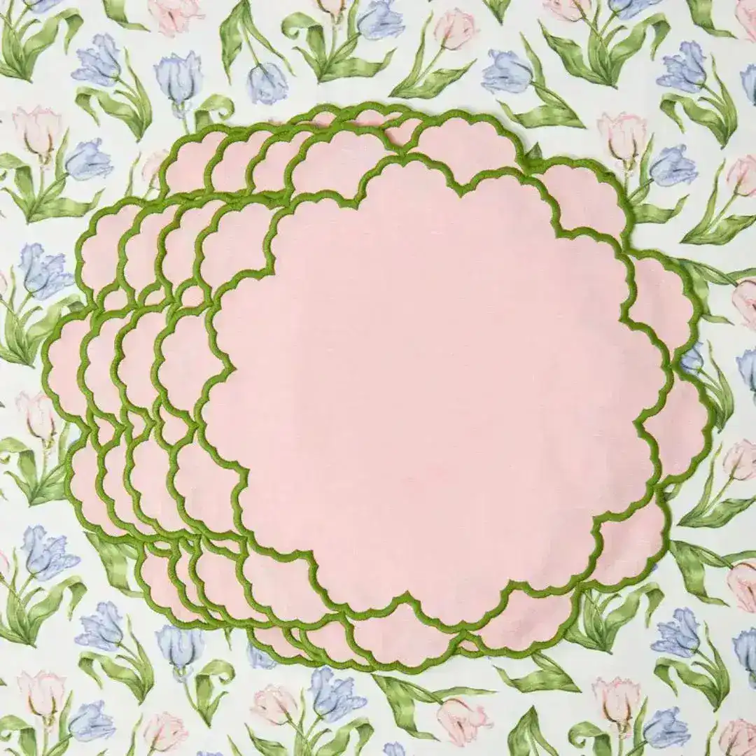 Lily Pink & Green Scalloped Placemats - Image 2