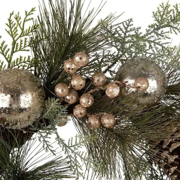 Lit Frosted Ball Berry Holly Pinecone Wreath With Lights - Image 3