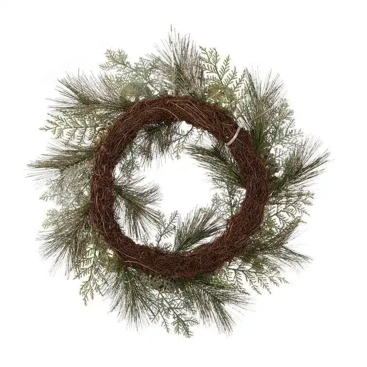 Lit Frosted Ball Berry Holly Pinecone Wreath With Lights - Image 4
