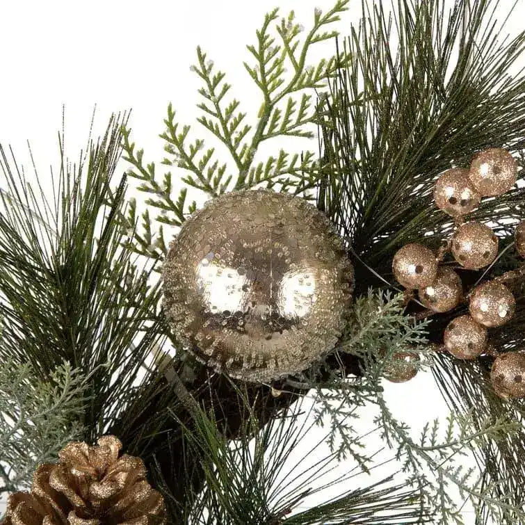 Lit Frosted Ball Berry Holly Pinecone Wreath With Lights - Image 5