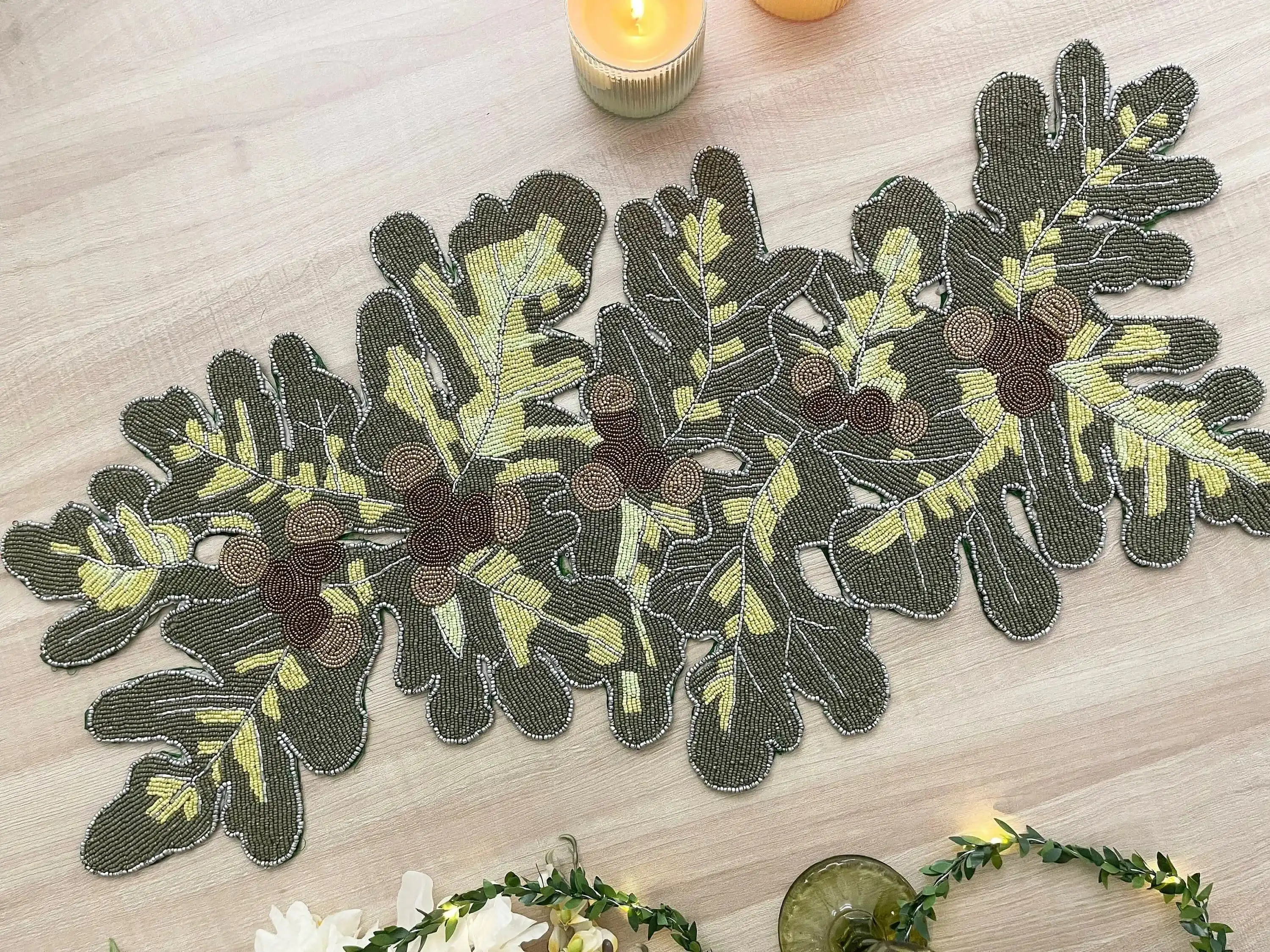 Long Leaf Beaded Table Runner - Image 3