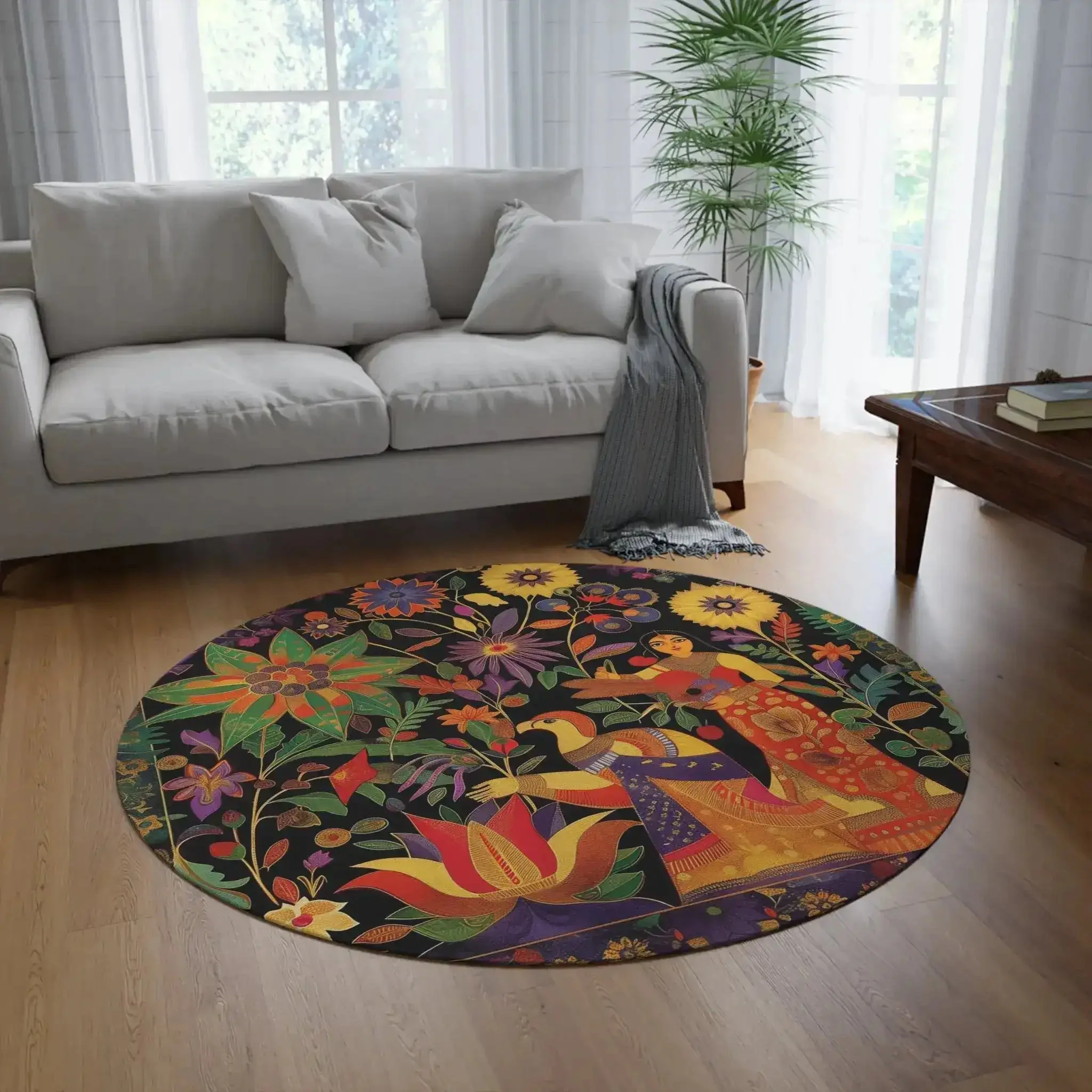 Lovers in Bloom Boho Persian Garden Round Rug - Image 4