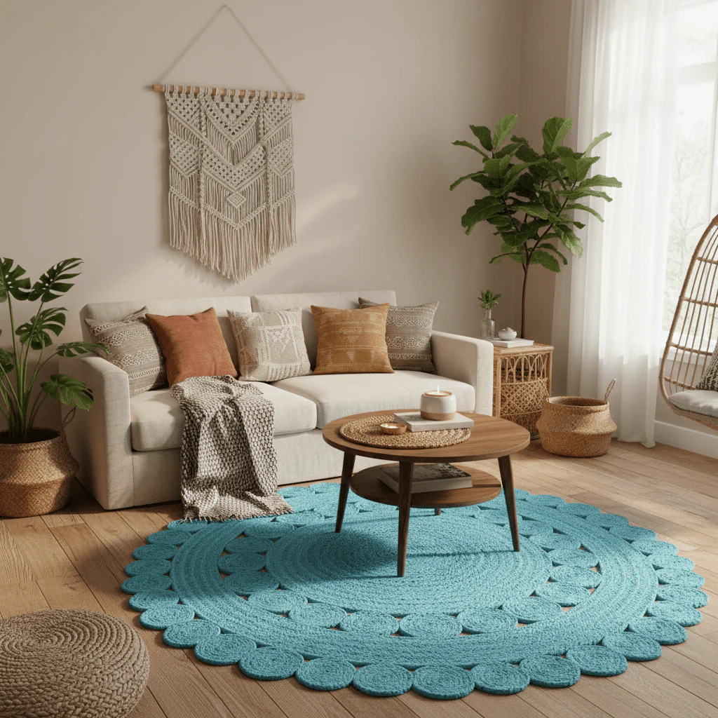 Maia Classic Circles Round Jute Rug - Blue - Image 2