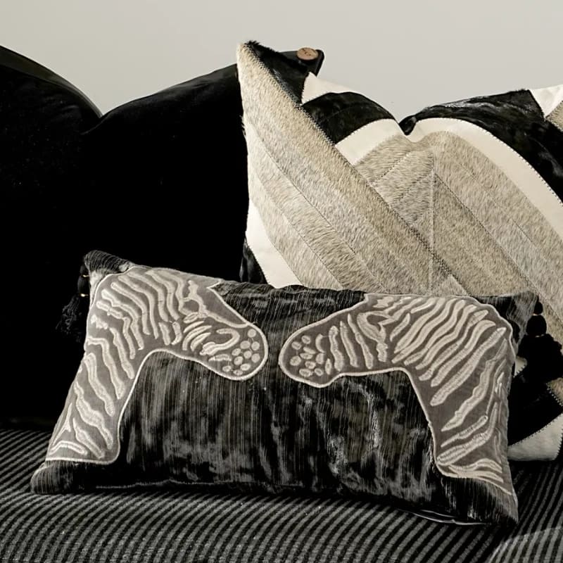 Maia Homes Luxurious Zebra-Embroidered Black Gray Pillow Cover - Image 2