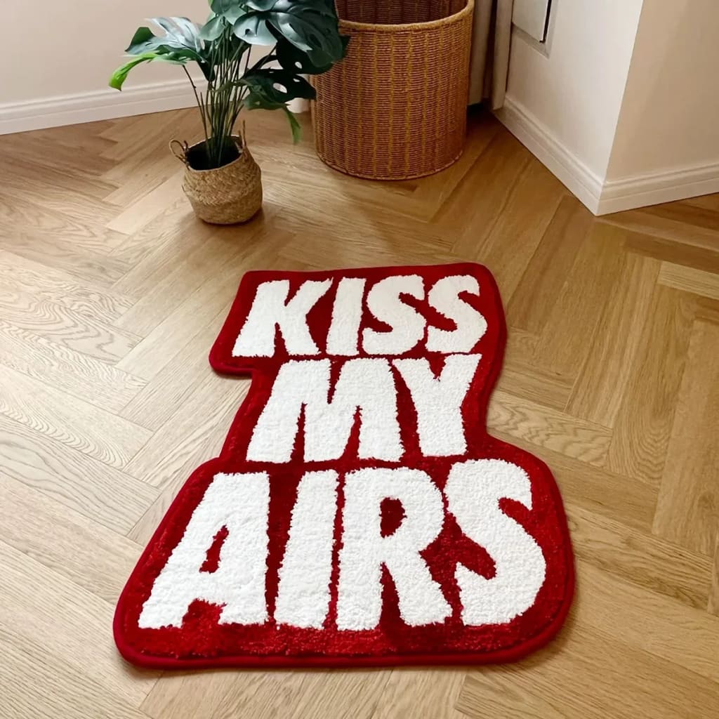 Maia Homes Red Kiss My Airs Handmade Bath Mat - Image 6