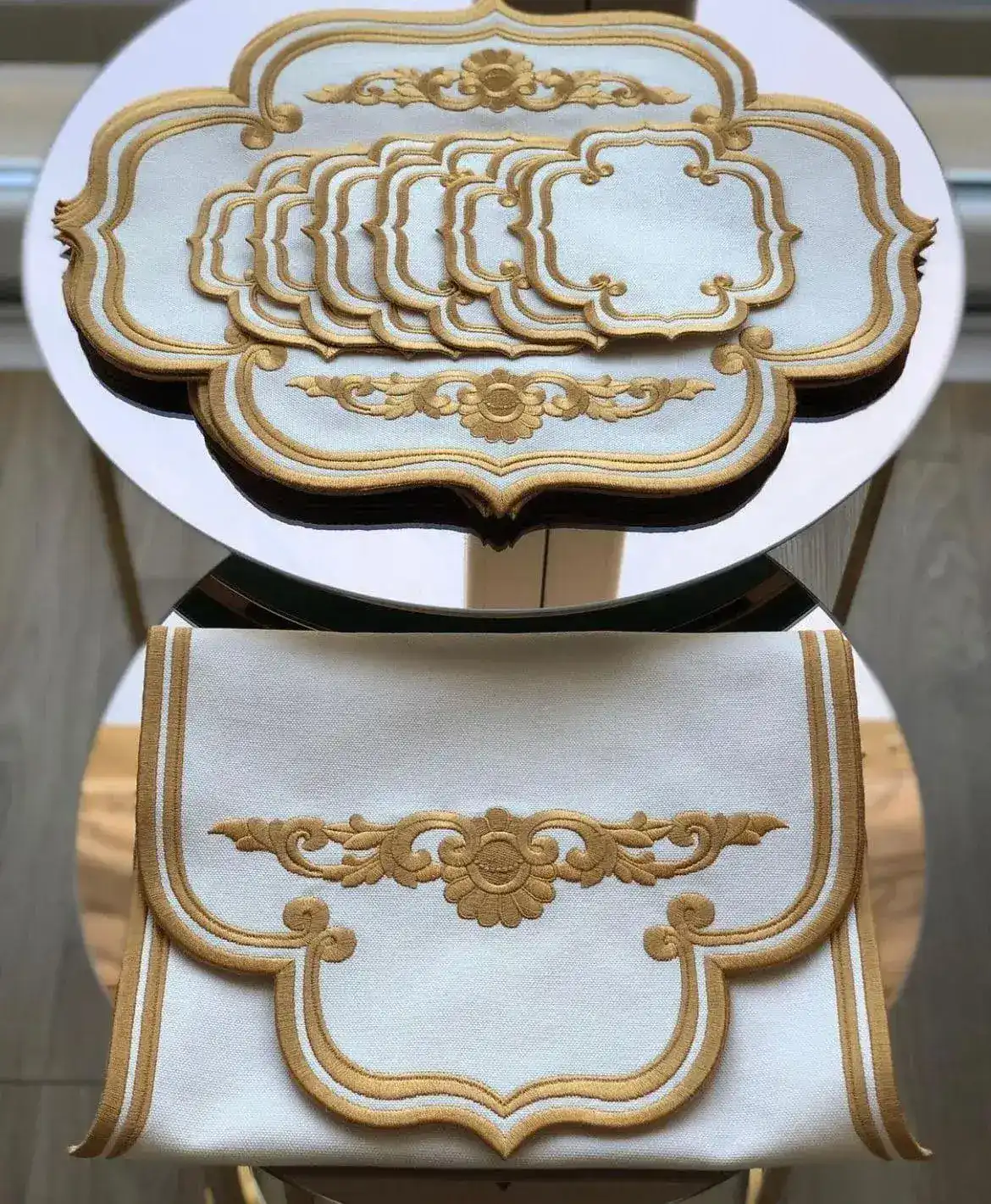 Maia Royale Gold Trim Embroidered Table Linen 13 Pcs Set - Image 6