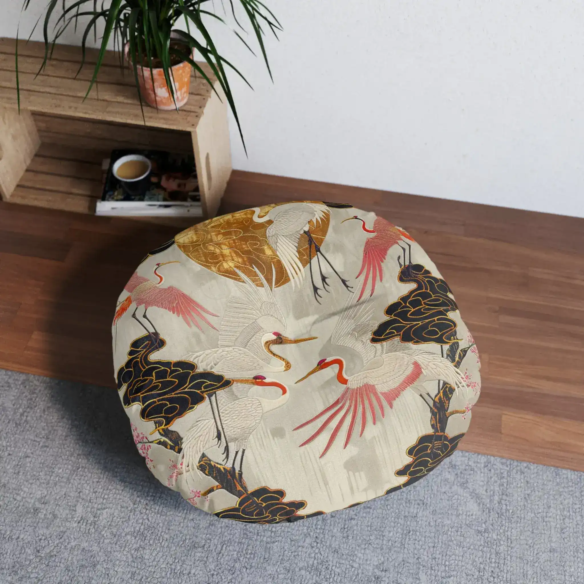 Majestic Crane and Cloud Pattern Floor Pillow - Image 8