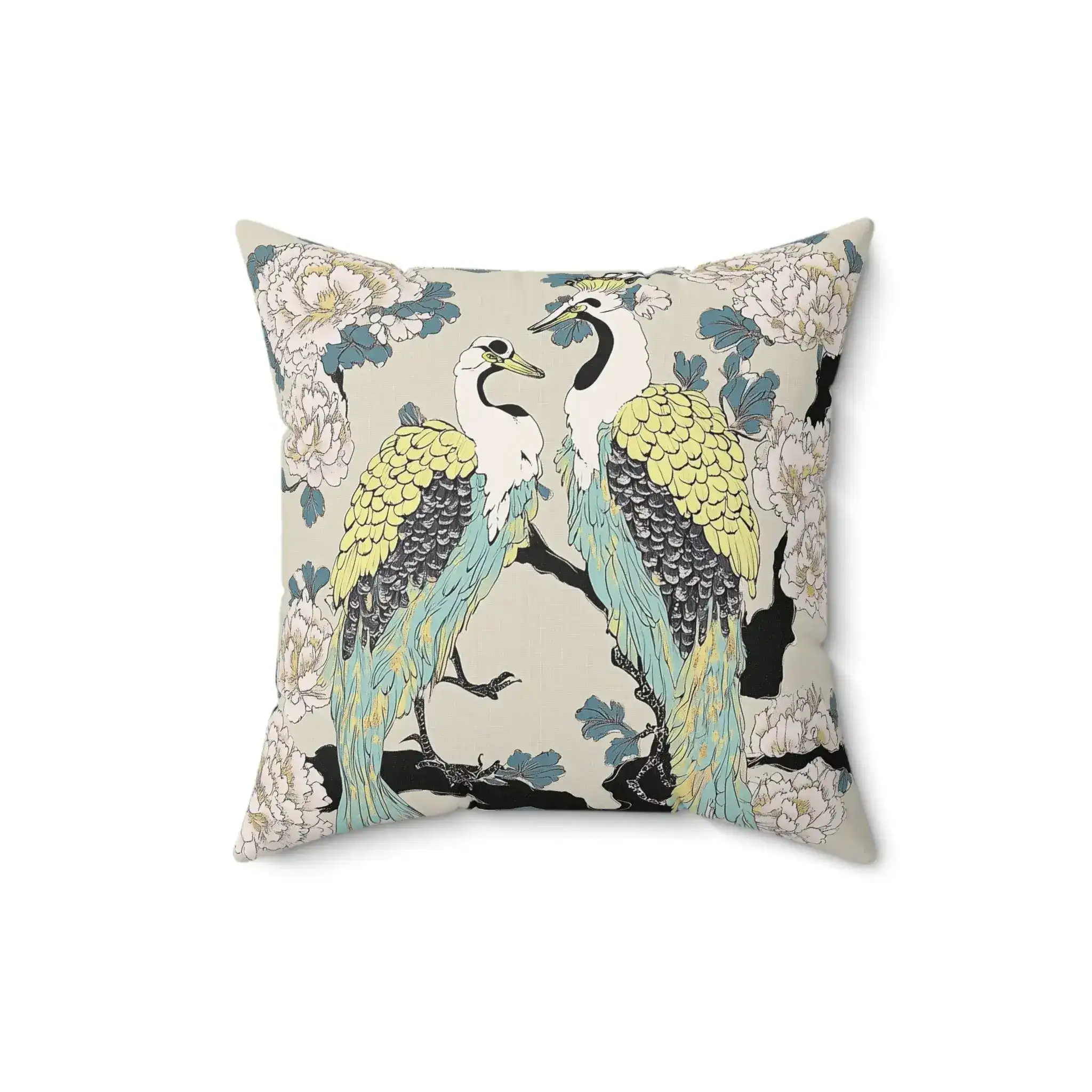 Majestic Cranes & Peonies Throw Pillow - Image 4