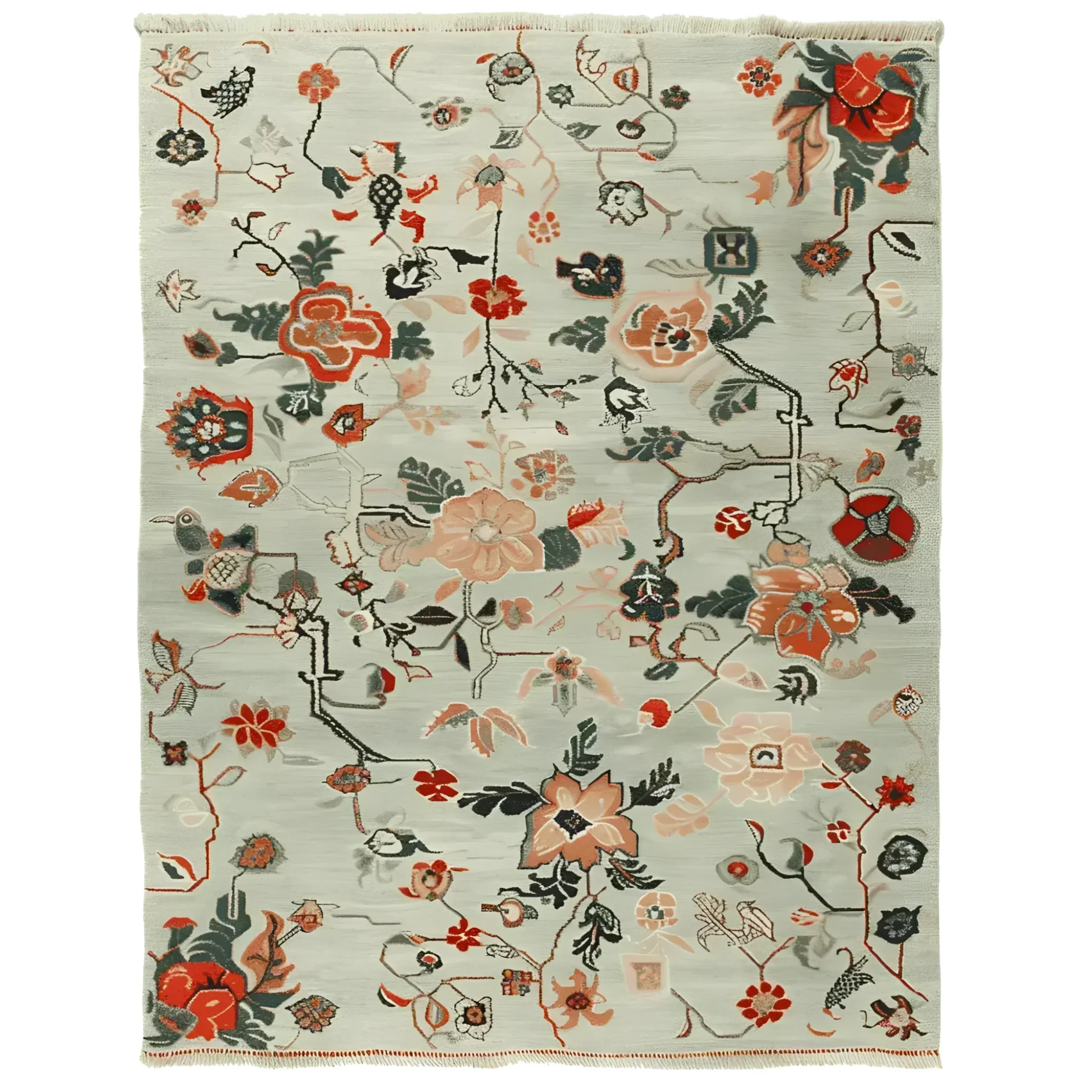 Meandering Floral Vines Hand Knotted Rug