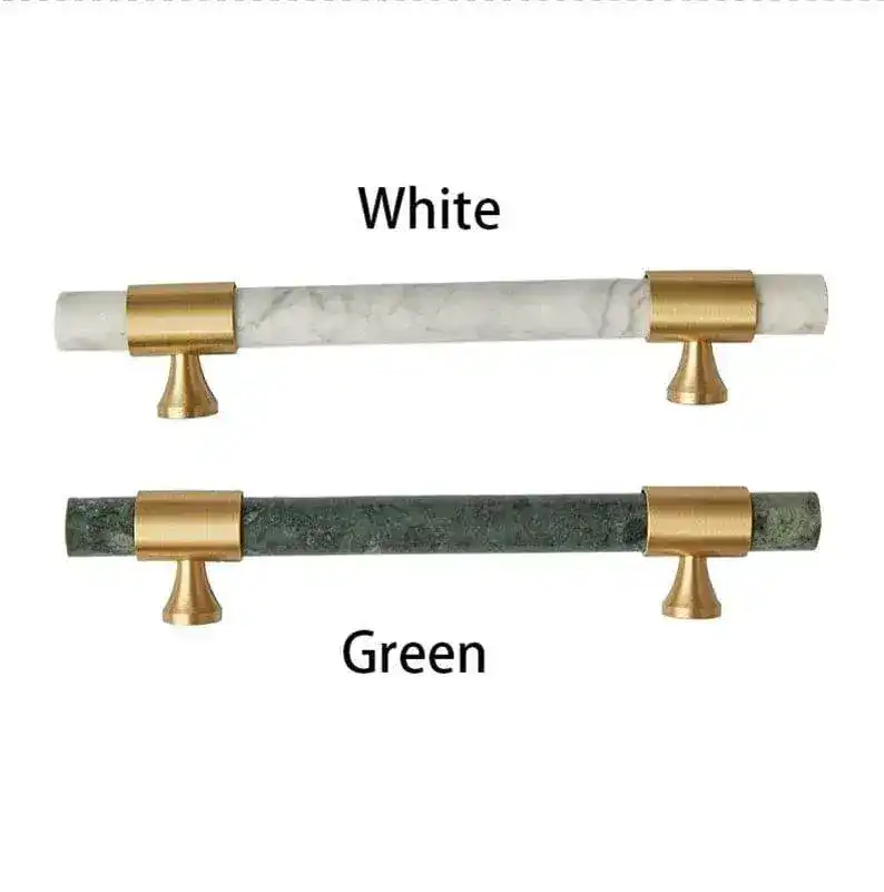 Meg Brass and Marble Cabinet Door Pulls - Image 3