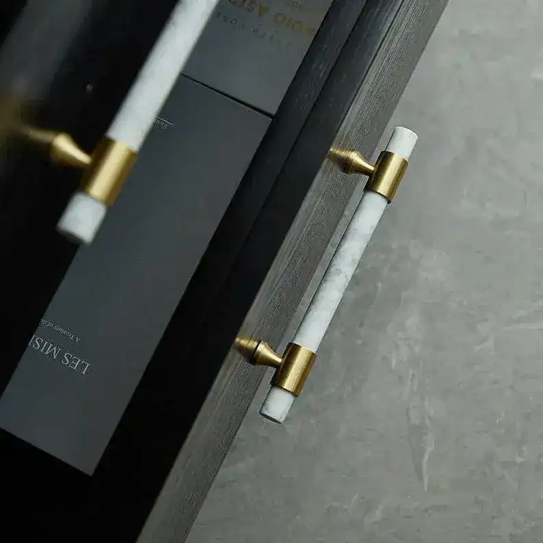 Meg Brass and Marble Cabinet Door Pulls - White - Image 2