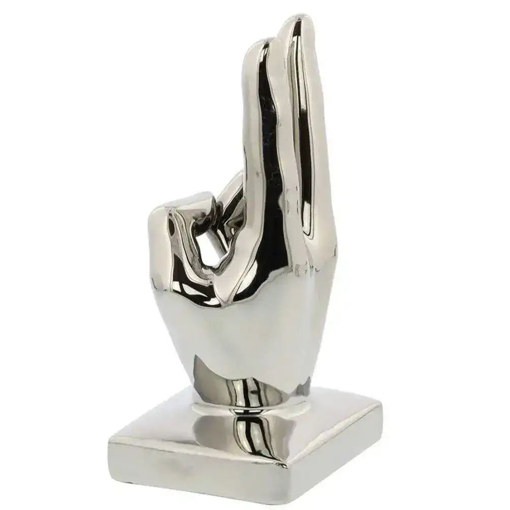 Metallic Polished Silver Hand Sculptures - Set of 3 - Image 3