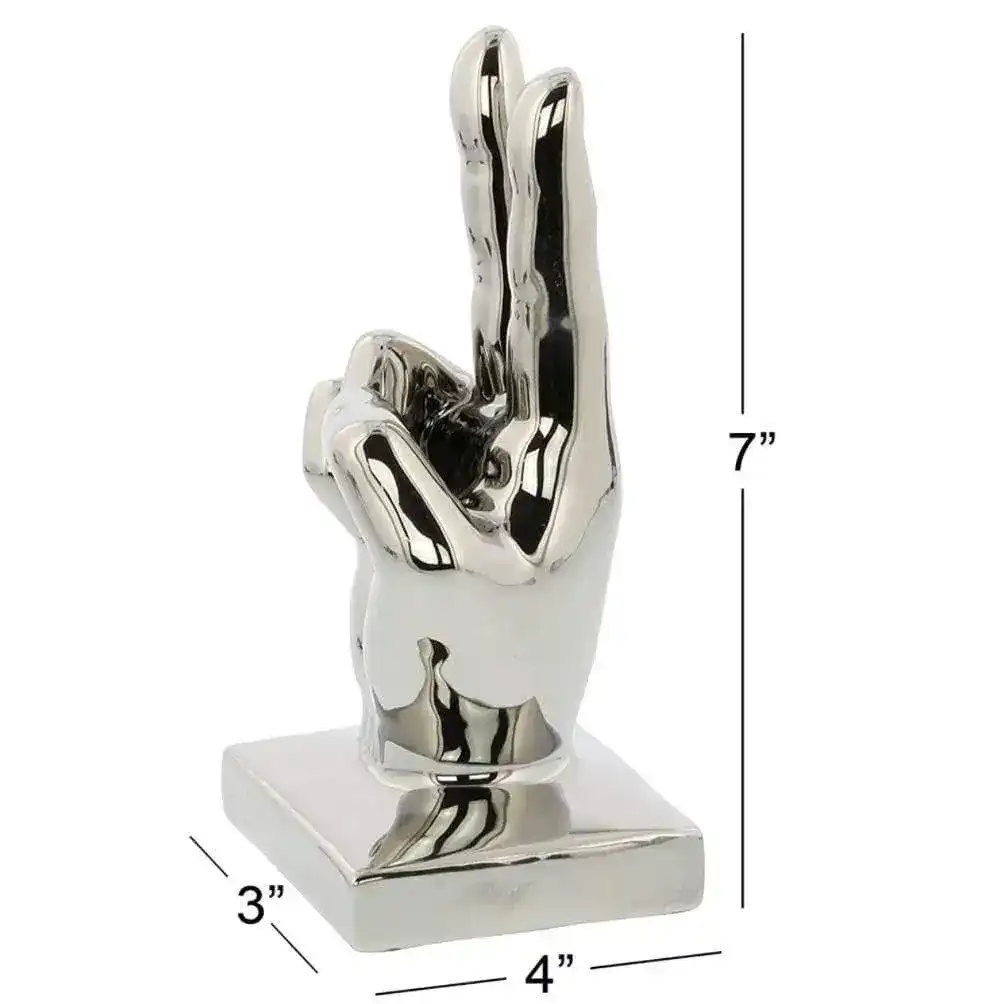 Metallic Polished Silver Hand Sculptures - Set of 3 - Image 5