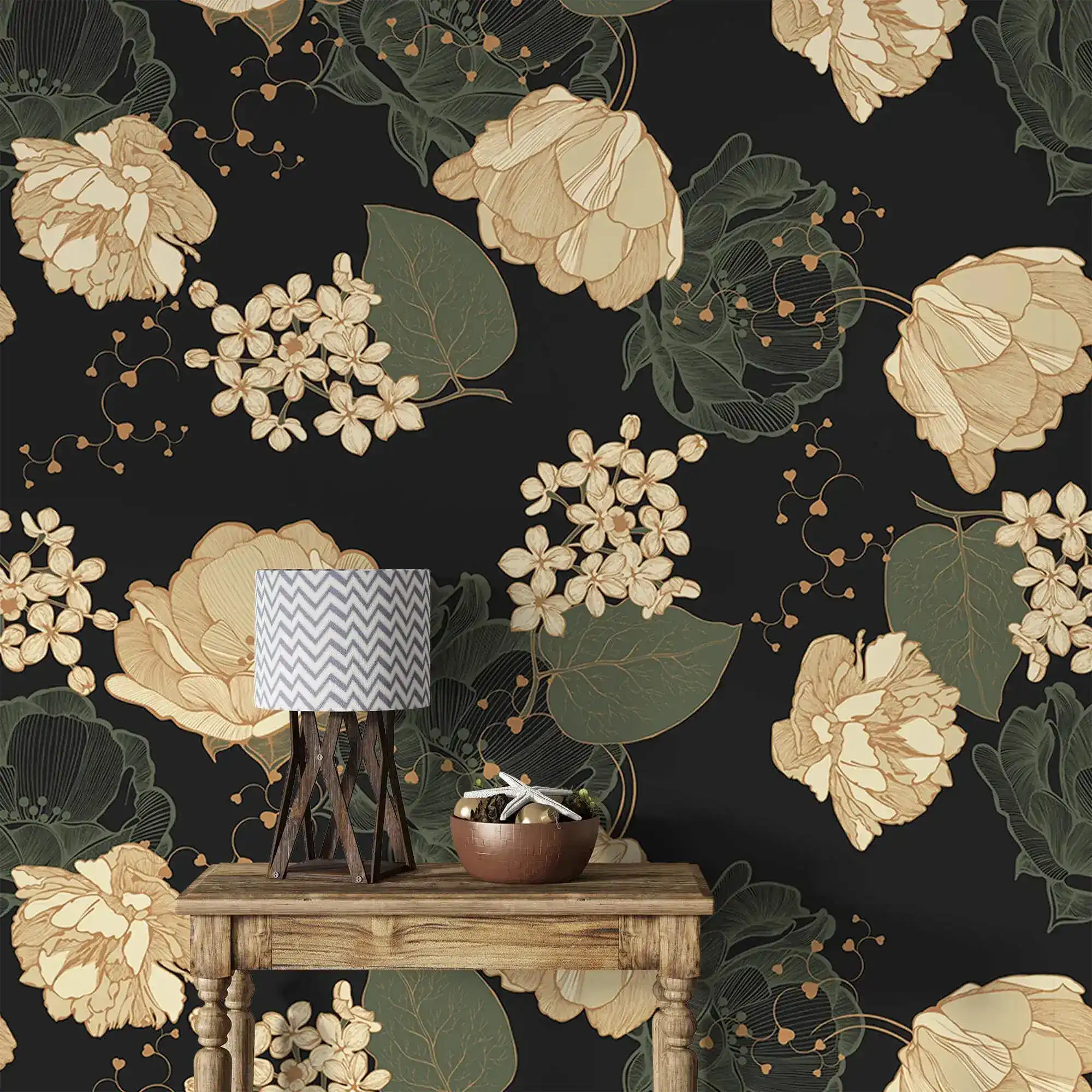 Midnight Blooms Vintage Wallpaper - Image 2