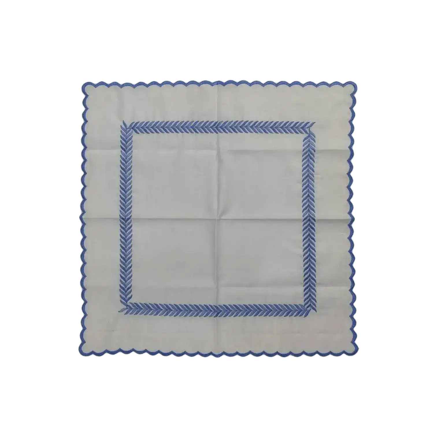 Mini Scalloped White Cotton Napkins with Embroidered Borders - Image 2