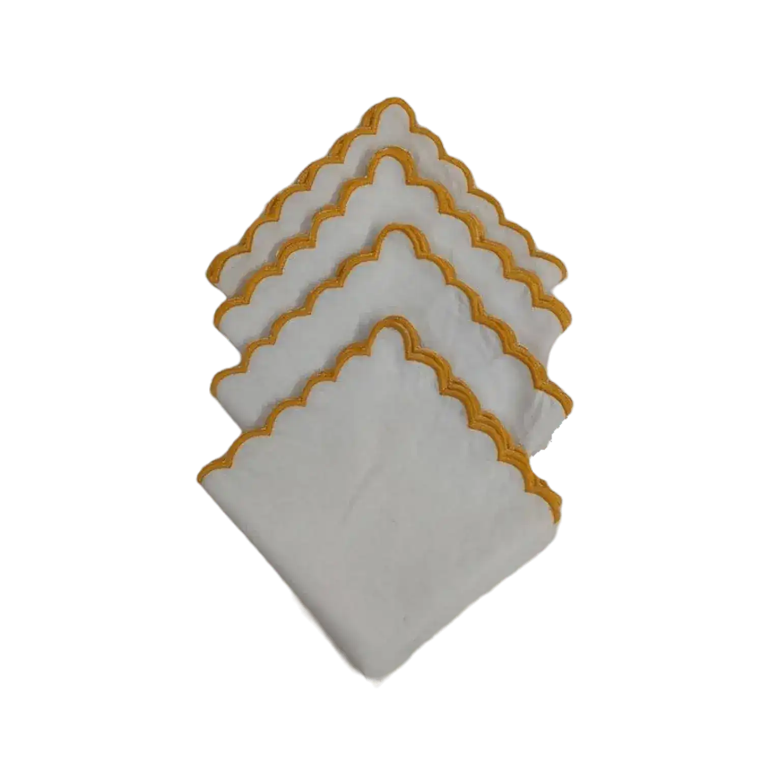Mini Scalloped White Cotton Napkins with Embroidered Trim - Image 2