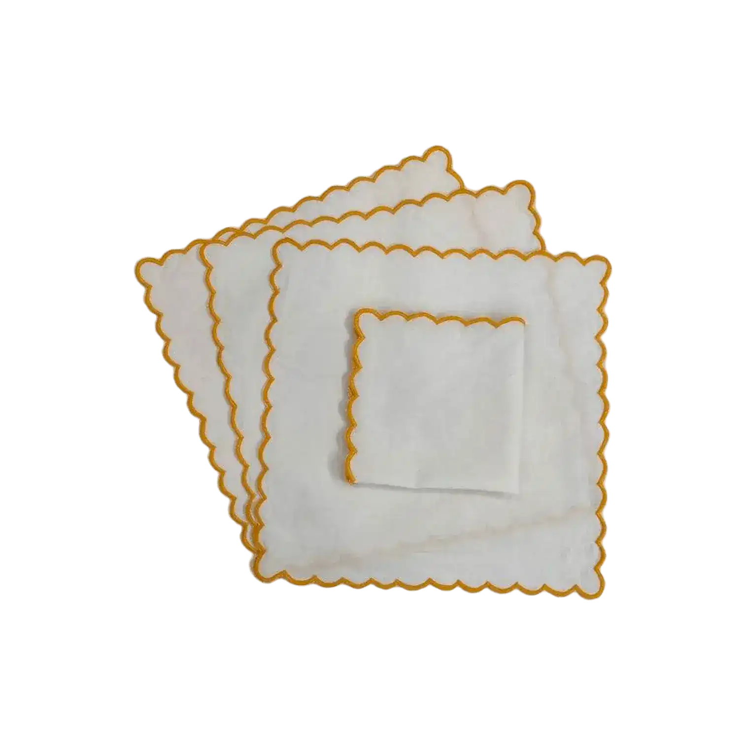 Mini Scalloped White Cotton Napkins with Embroidered Trim - Image 3