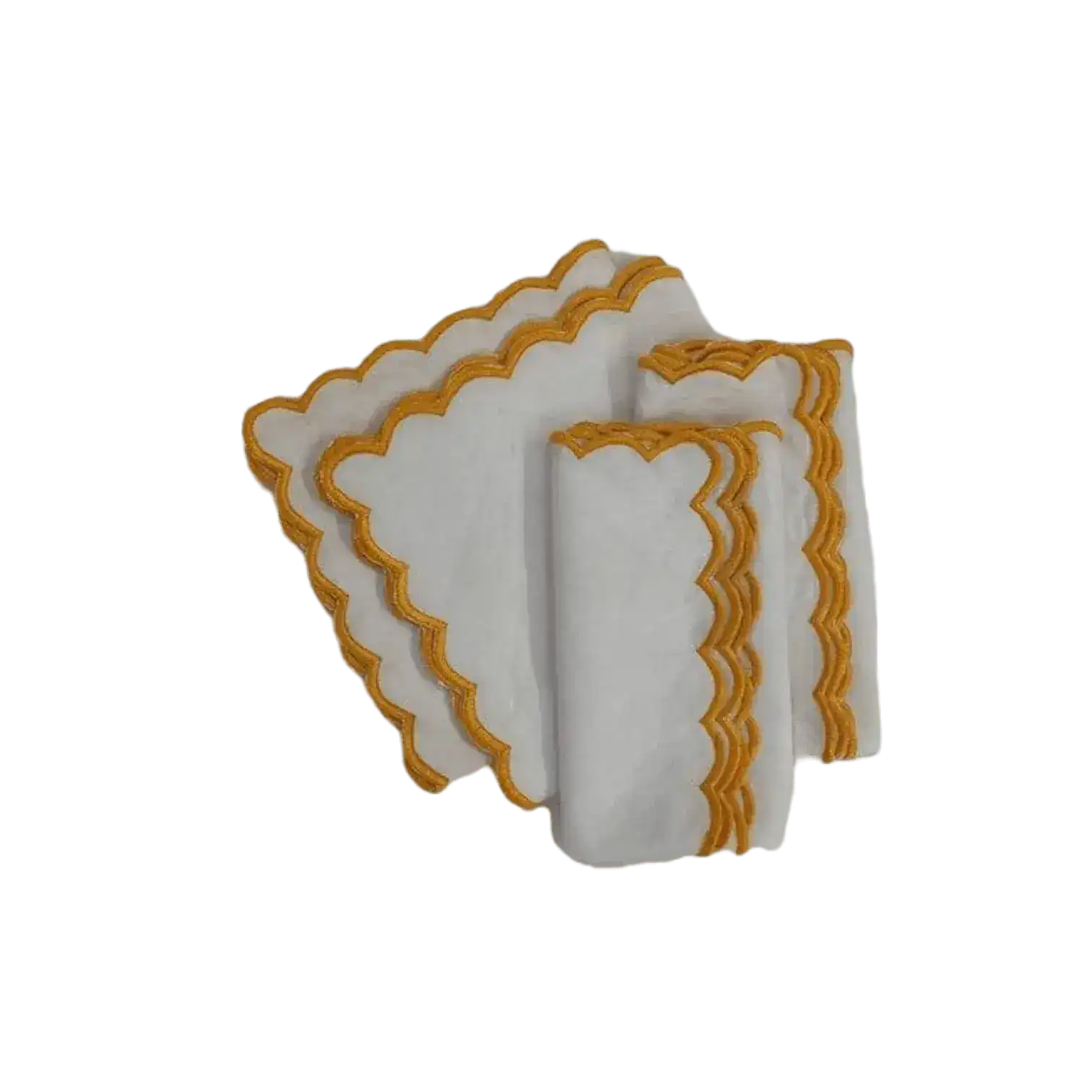 Mini Scalloped White Cotton Napkins with Embroidered Trim - Image 4