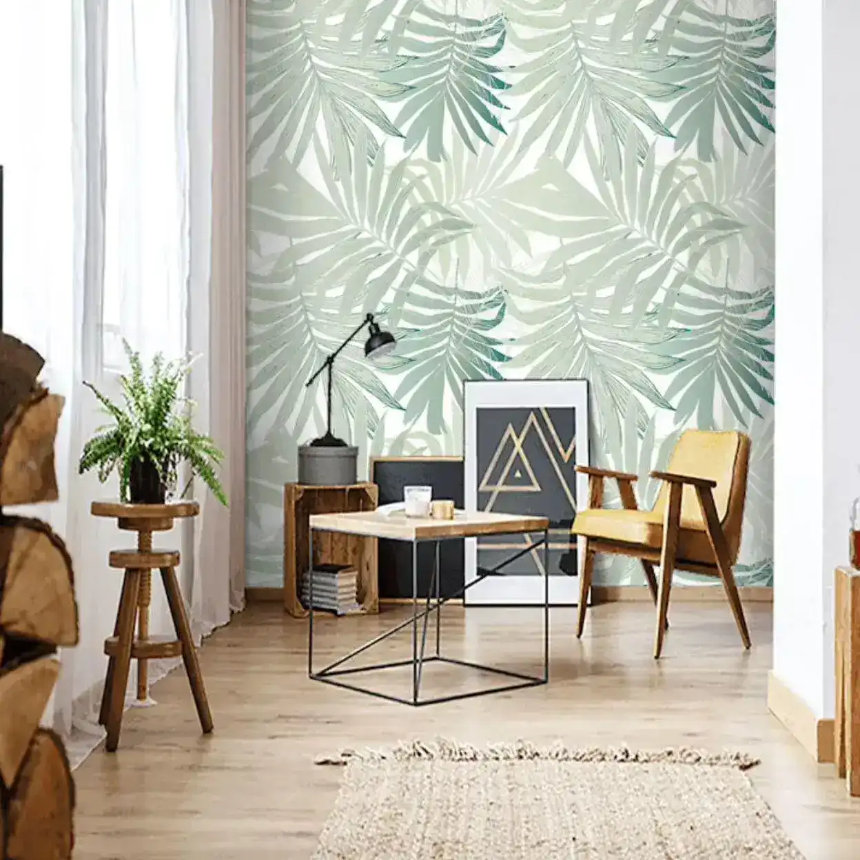 Mint Green Palm Leaves Wallpaper - Image 3