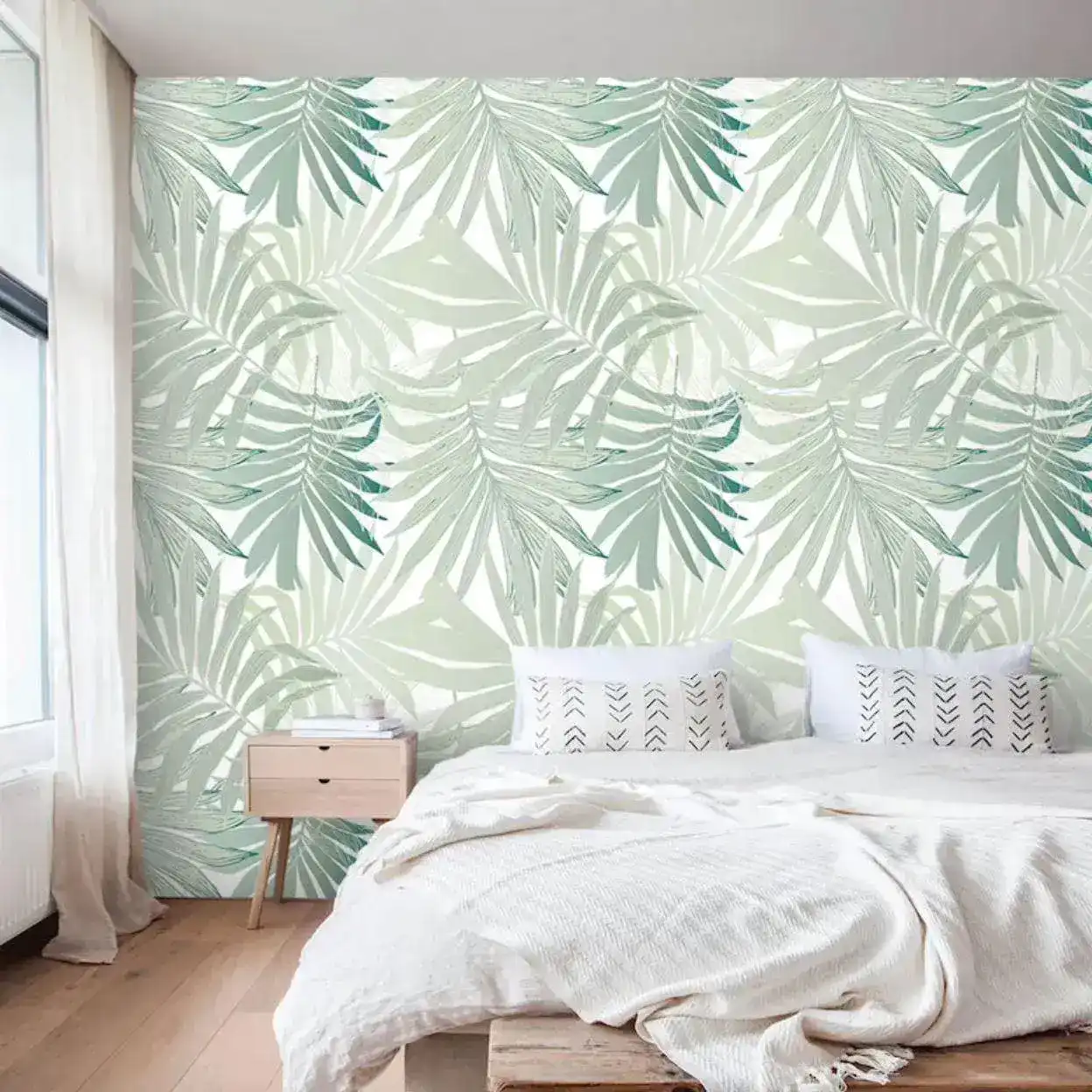 Mint Green Palm Leaves Wallpaper - Image 4