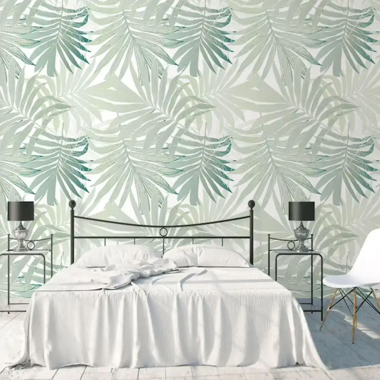 Mint Green Palm Leaves Wallpaper - Image 5