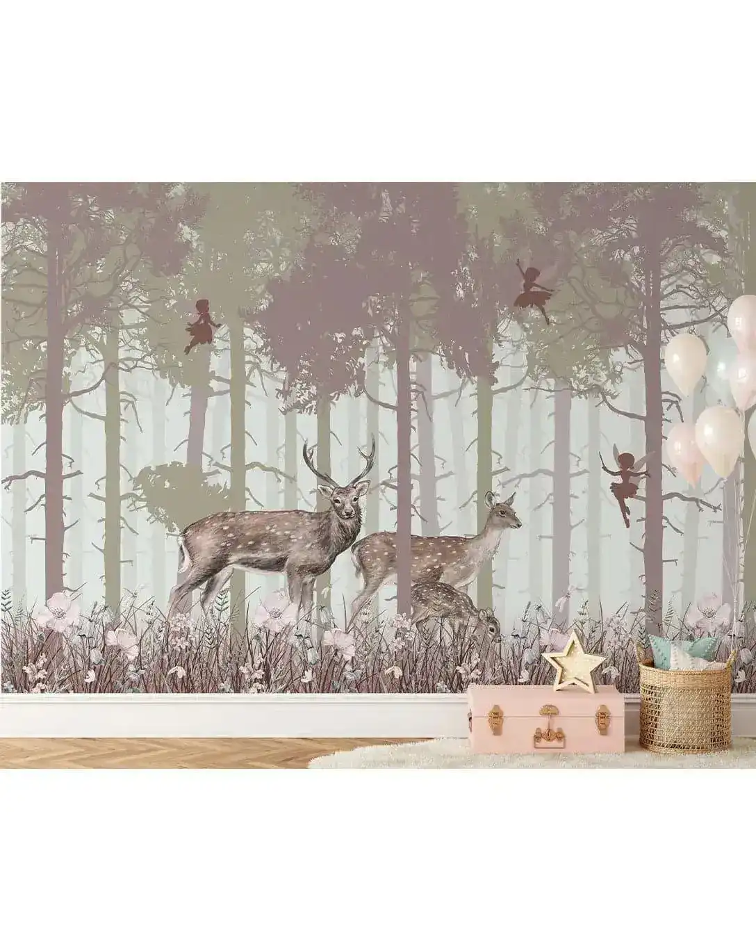 Misty Fairy Forest Animal Print Wildlife Wall Mural - Image 3