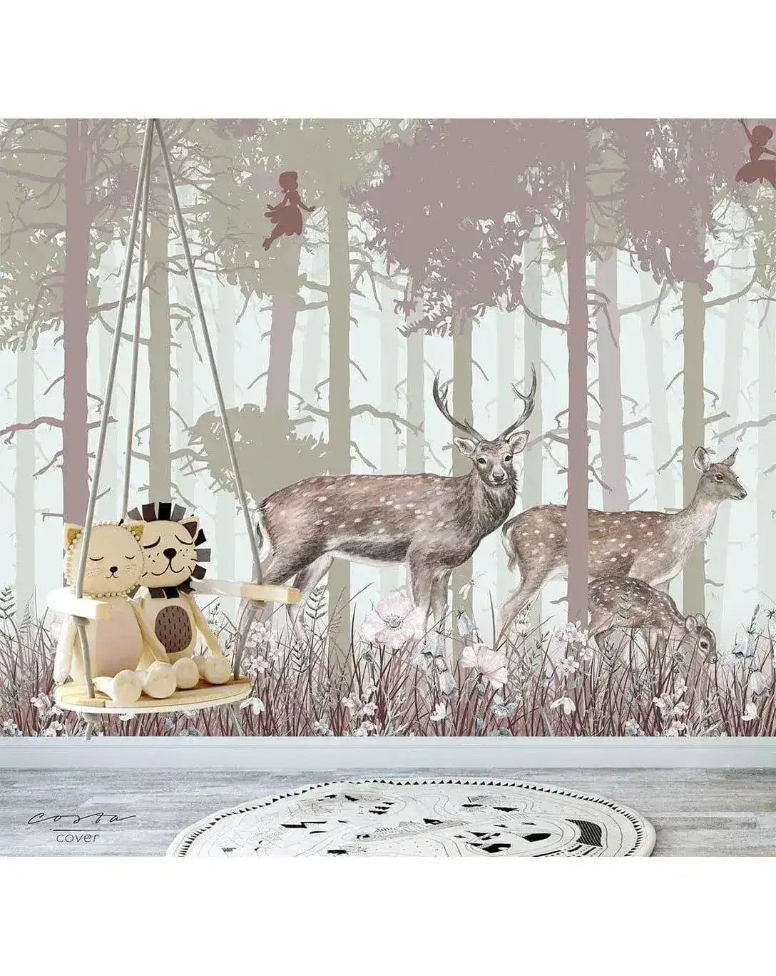Misty Fairy Forest Animal Print Wildlife Wall Mural - Image 4