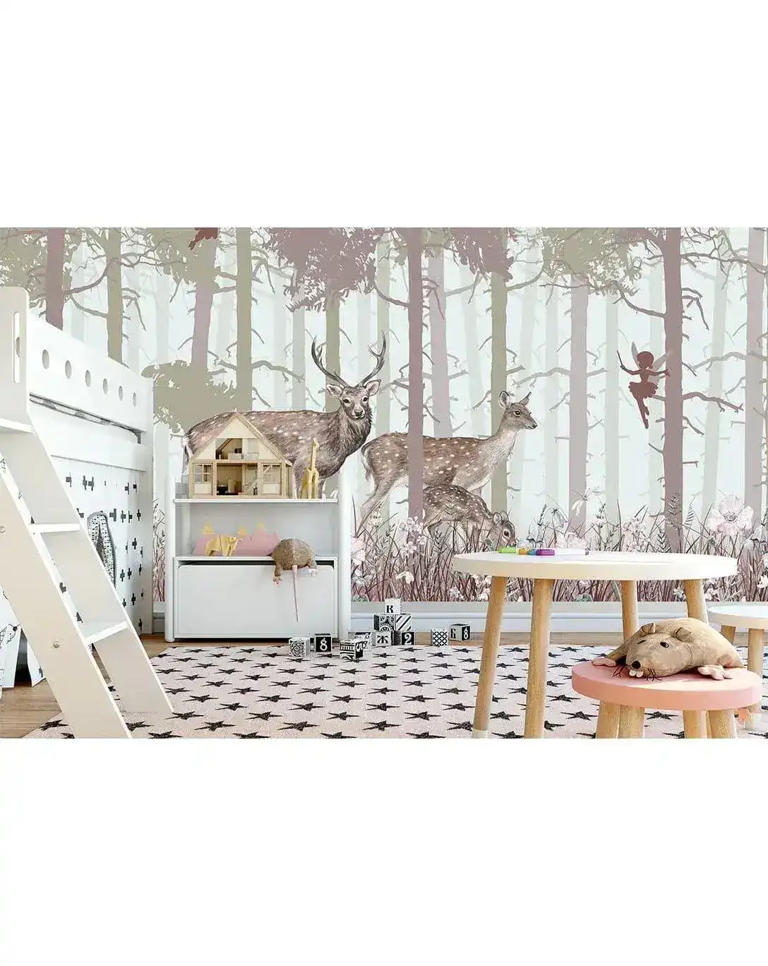 Misty Fairy Forest Animal Print Wildlife Wall Mural - Image 5