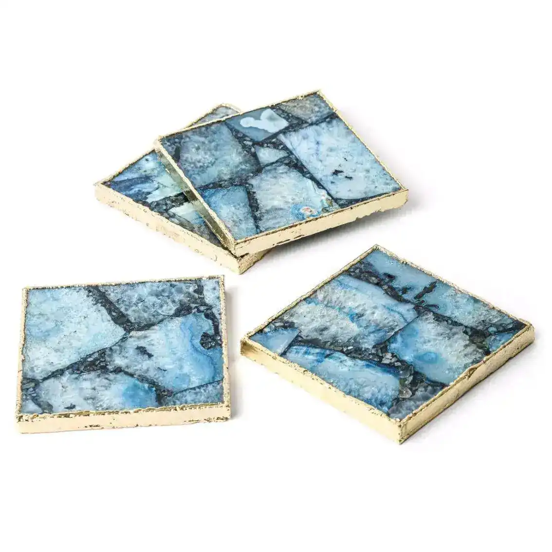 Mixed Colored Agate Coasters Square with Gold Trim Set of 4 - Image 4