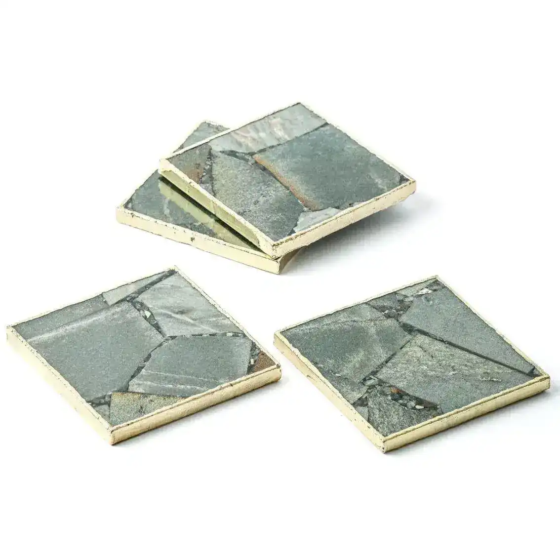 Mixed Colored Agate Coasters Square with Gold Trim Set of 4 - Image 6