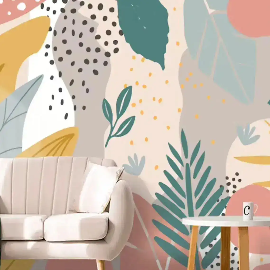 Modern Drawing Tropical Leaves Wall Mural - Image 5