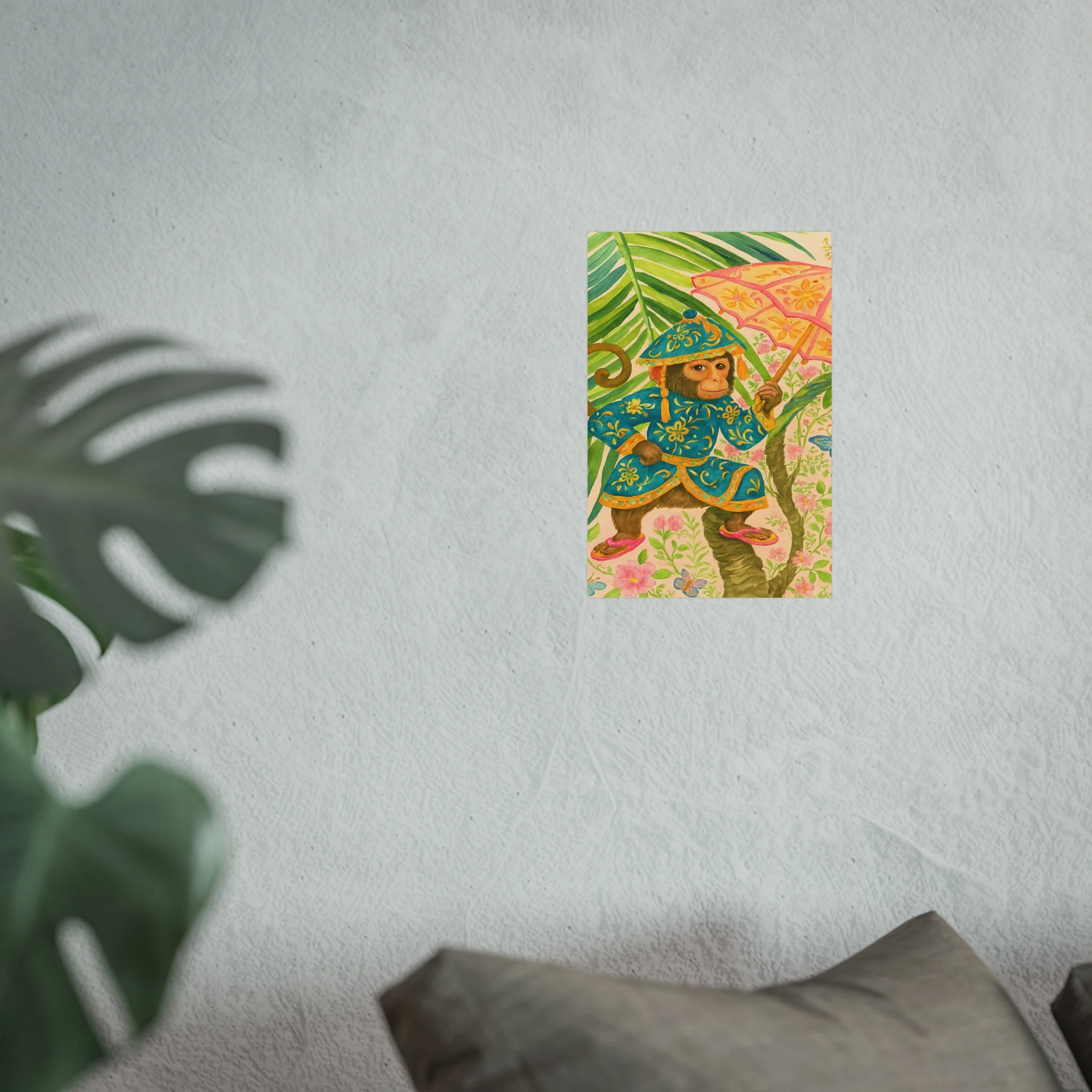 Monkey and Umbrella Chinoiserie Fine Art Poster - Green - Image 19