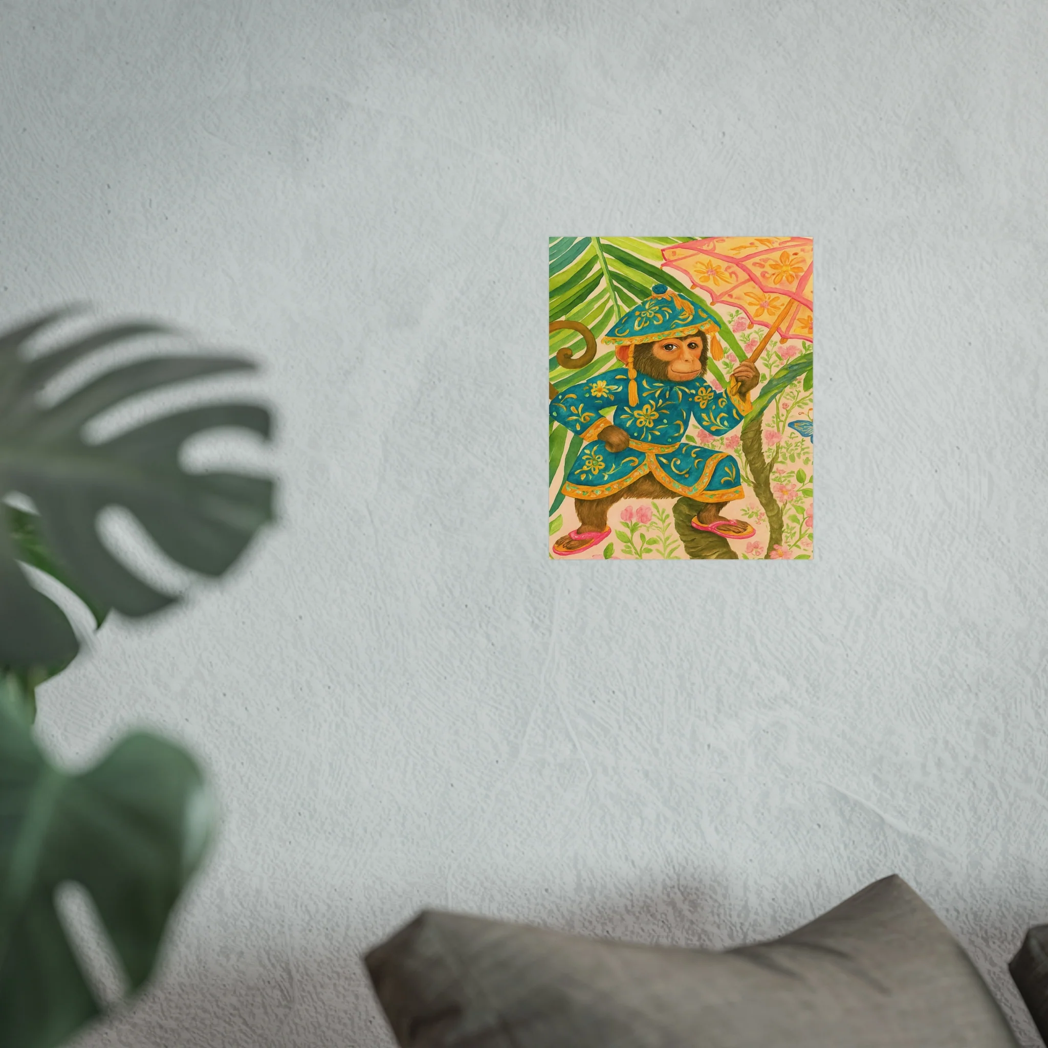 Monkey and Umbrella Chinoiserie Fine Art Poster - Green - Image 21