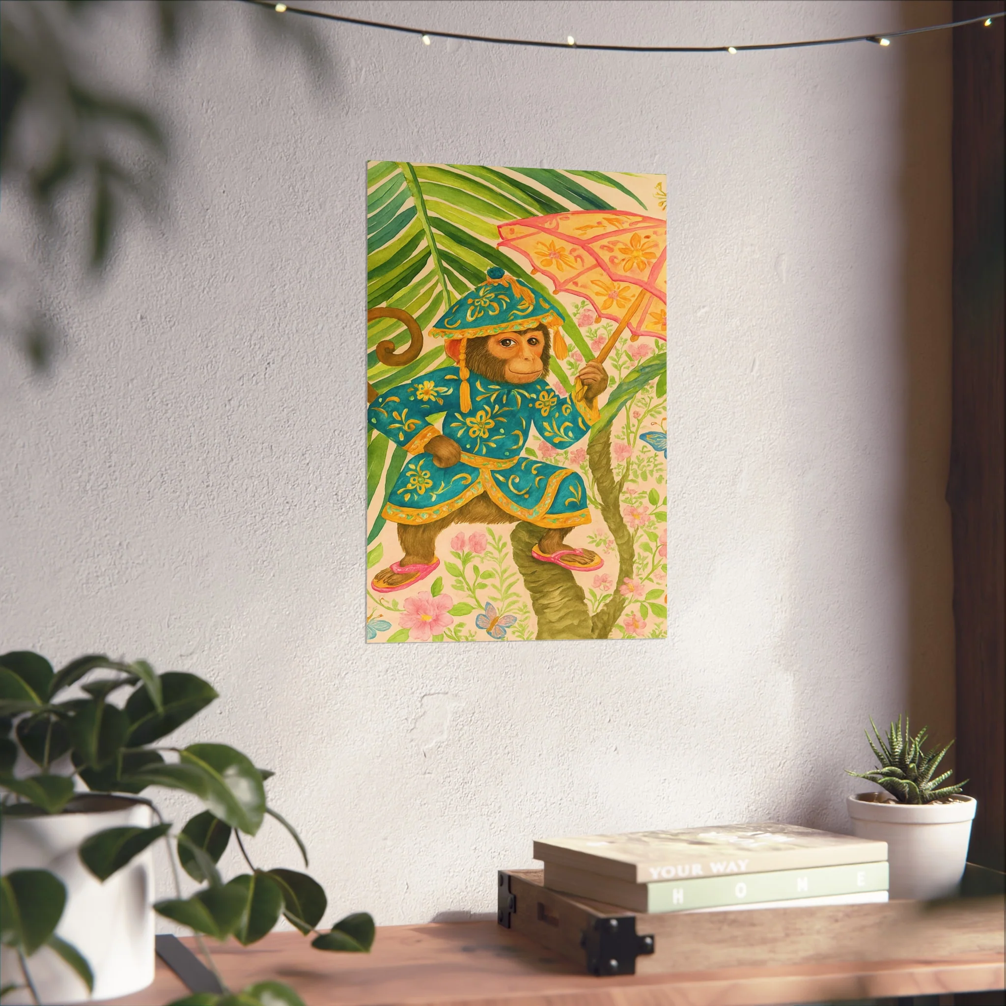 Monkey and Umbrella Chinoiserie Fine Art Poster - Green - Image 30