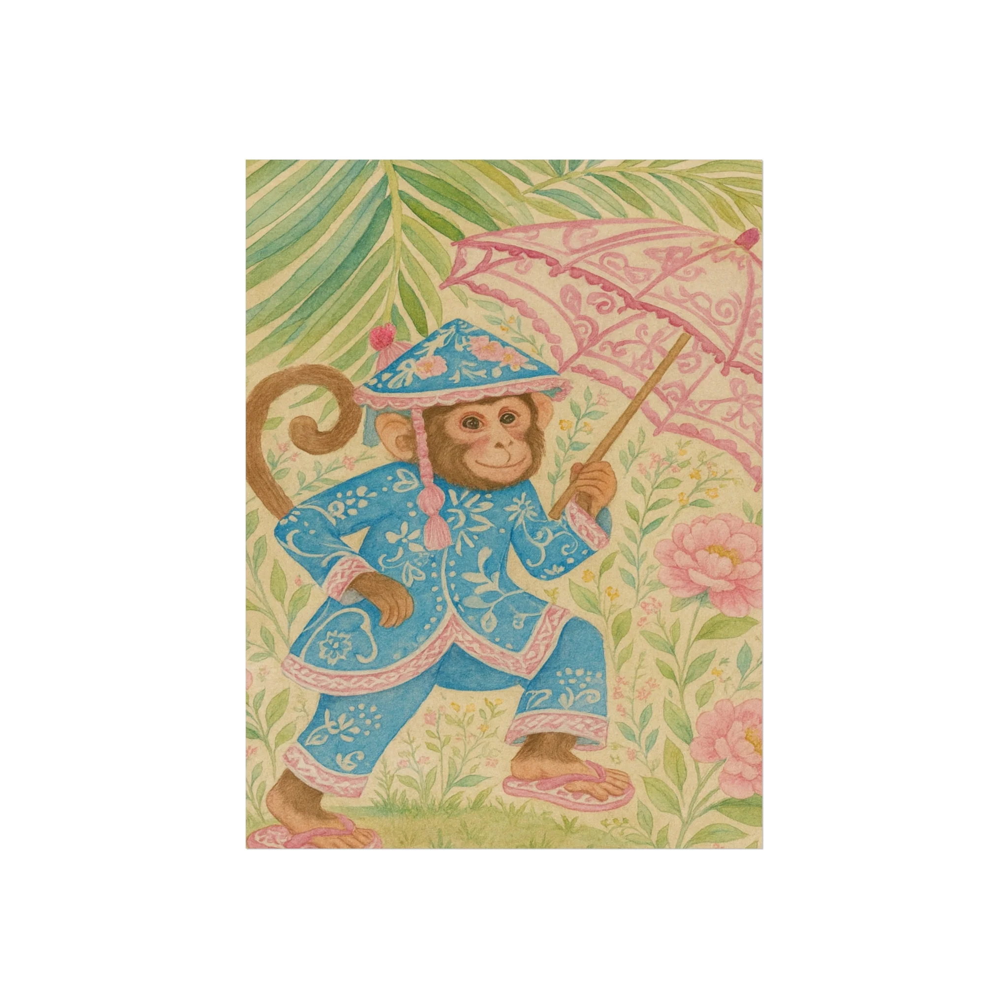 Monkey in Blue Suit and Pink Umbrella Fine Art Poster - Image 10