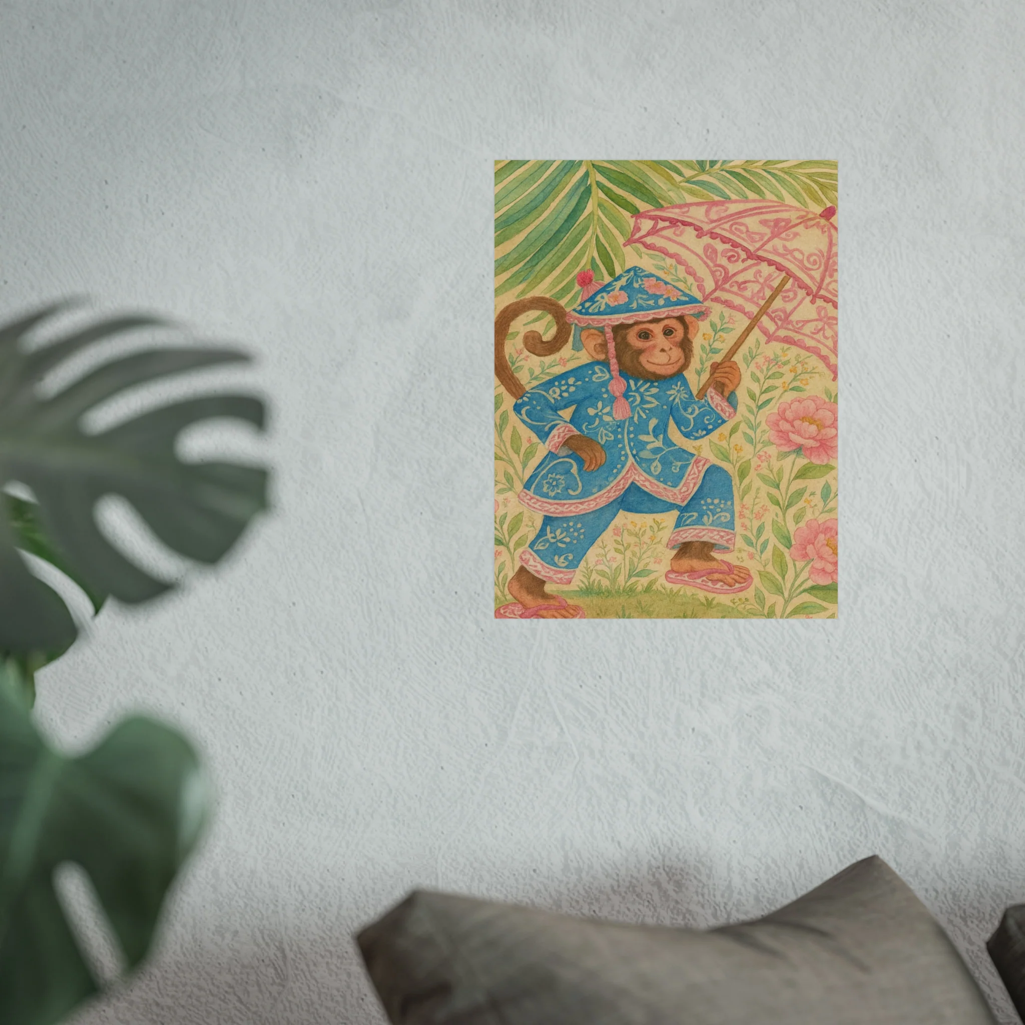Monkey in Blue Suit and Pink Umbrella Fine Art Poster - Image 27