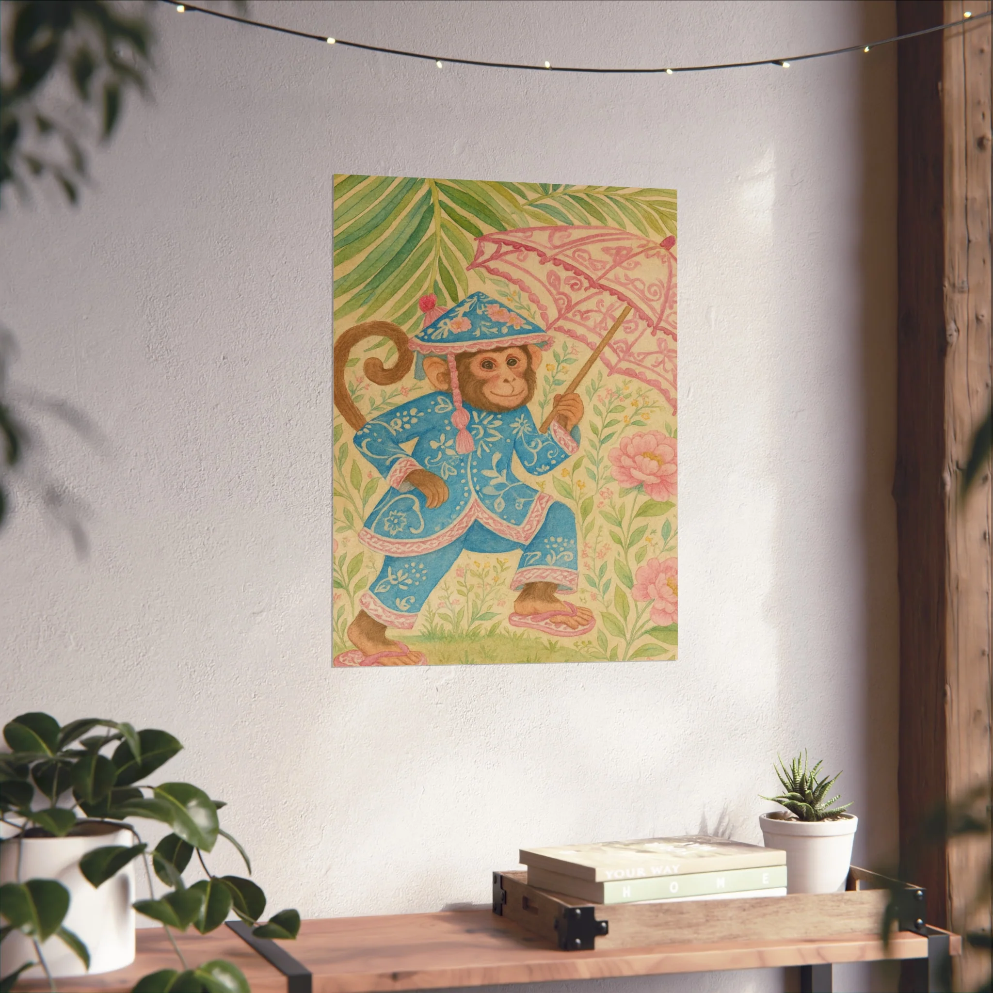 Monkey in Blue Suit and Pink Umbrella Fine Art Poster - Image 36