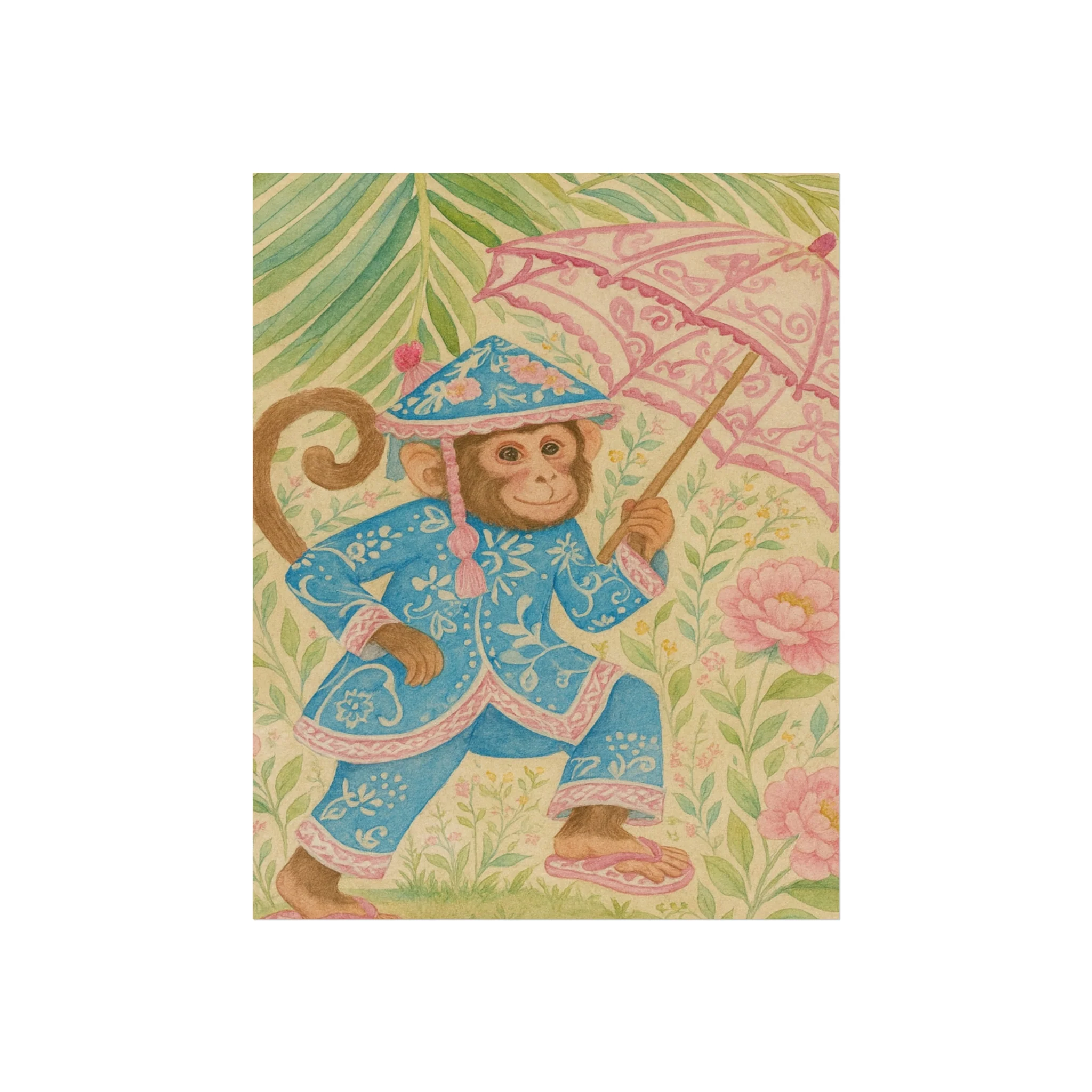 Monkey in Blue Suit and Pink Umbrella Fine Art Poster - Image 4