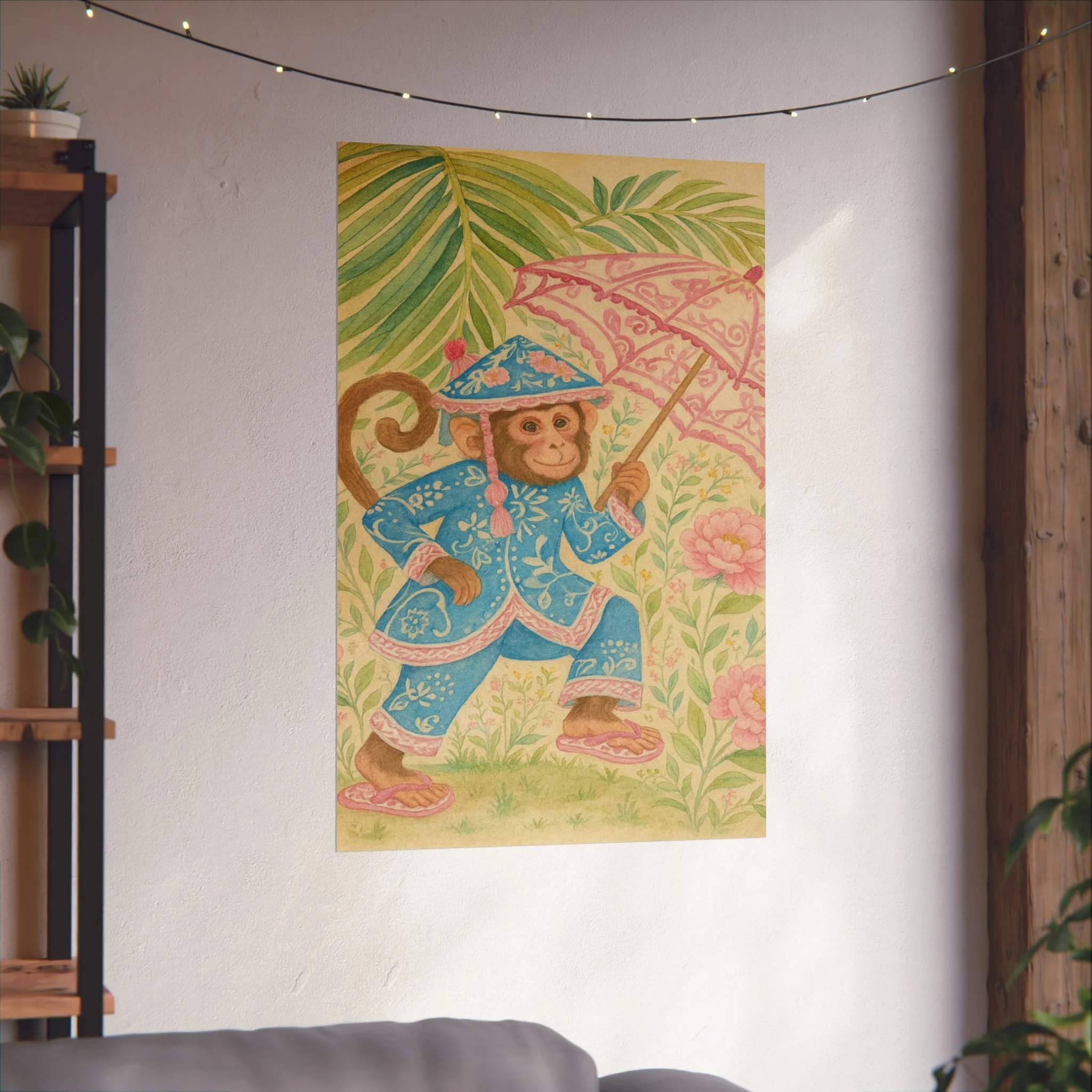 Monkey in Blue Suit and Pink Umbrella Fine Art Poster - Image 46