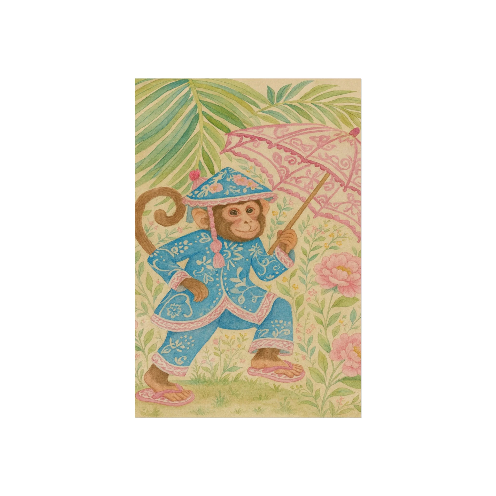 Monkey in Blue Suit and Pink Umbrella Fine Art Poster - Image 9
