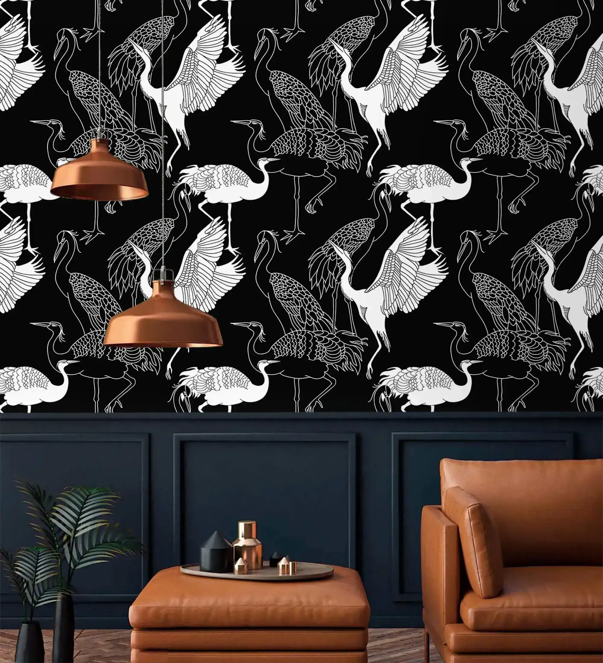 Monochrome Crane Silhouette Wallpaper - Image 2