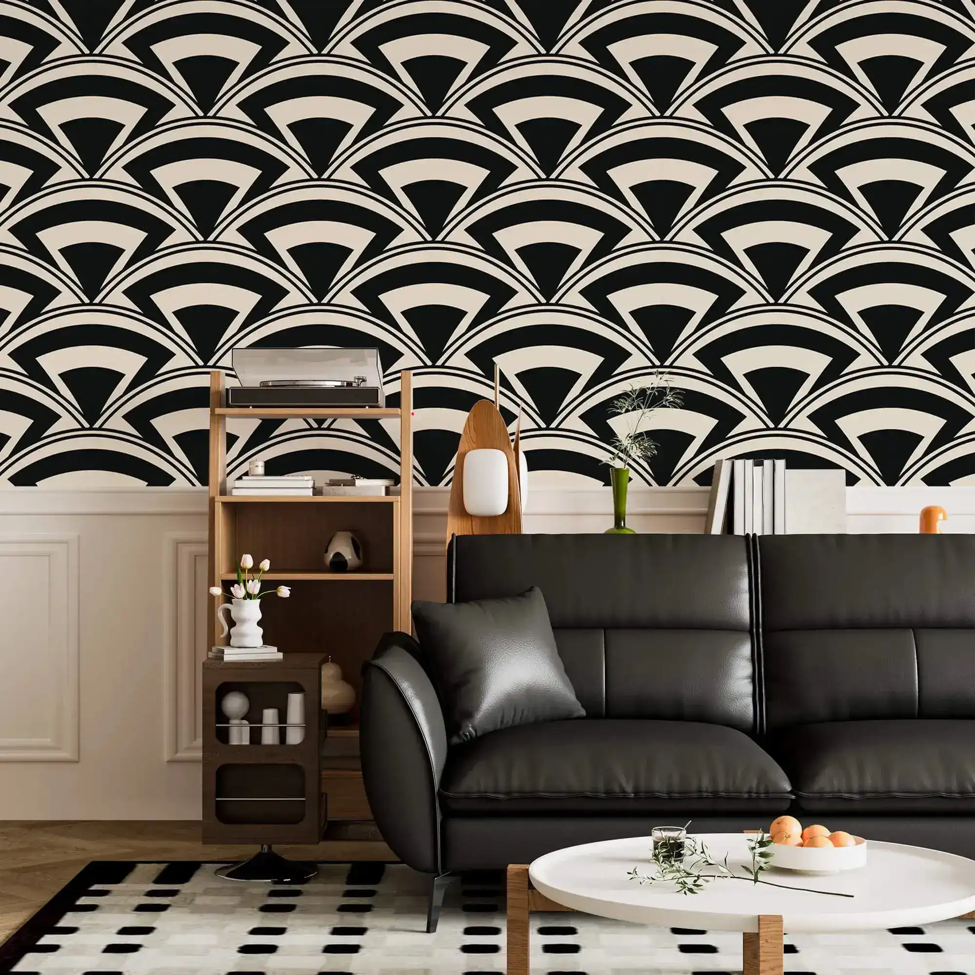 Monochrome Deco Fan Wallpaper - Image 3