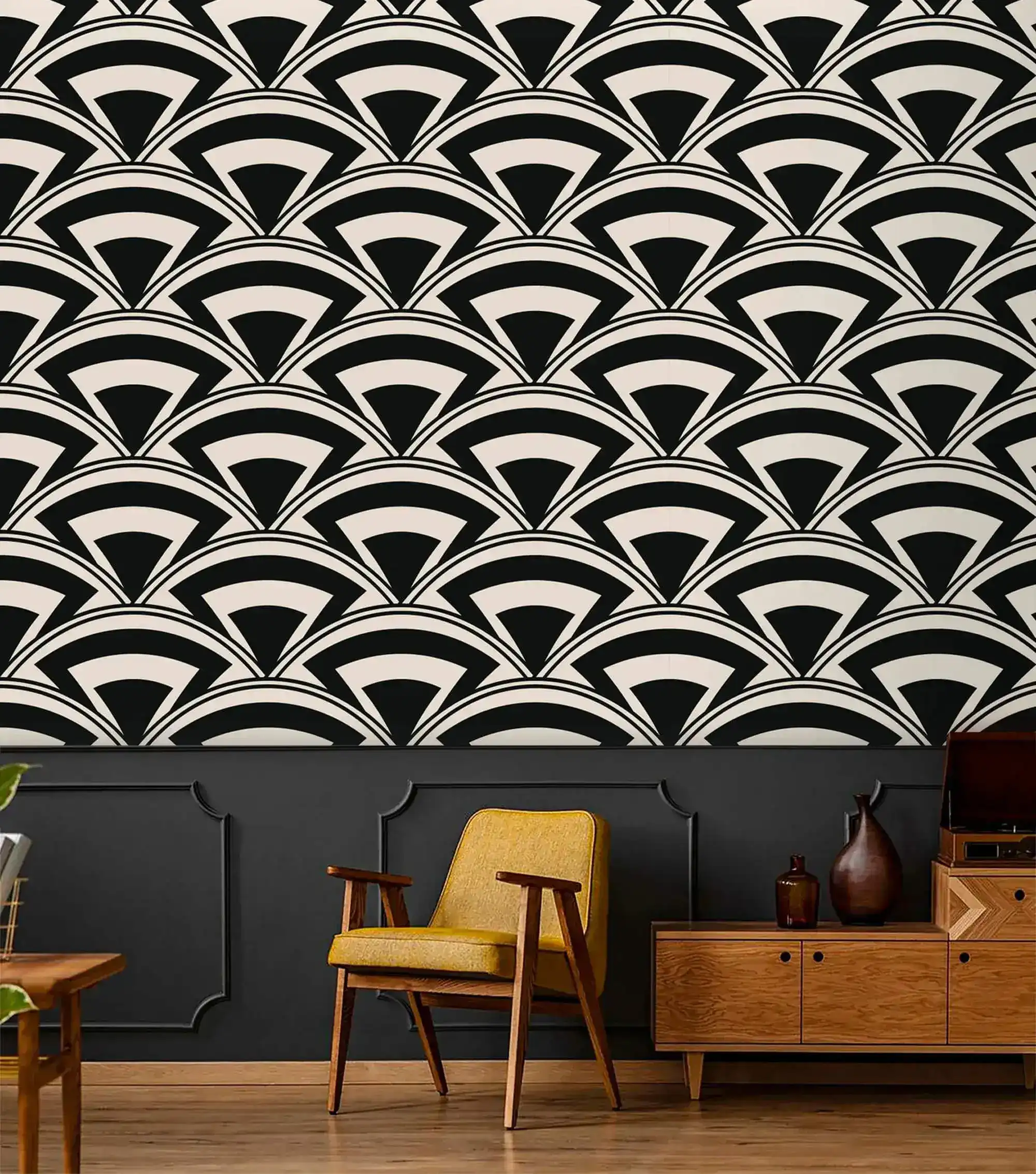 Monochrome Deco Fan Wallpaper - Image 6