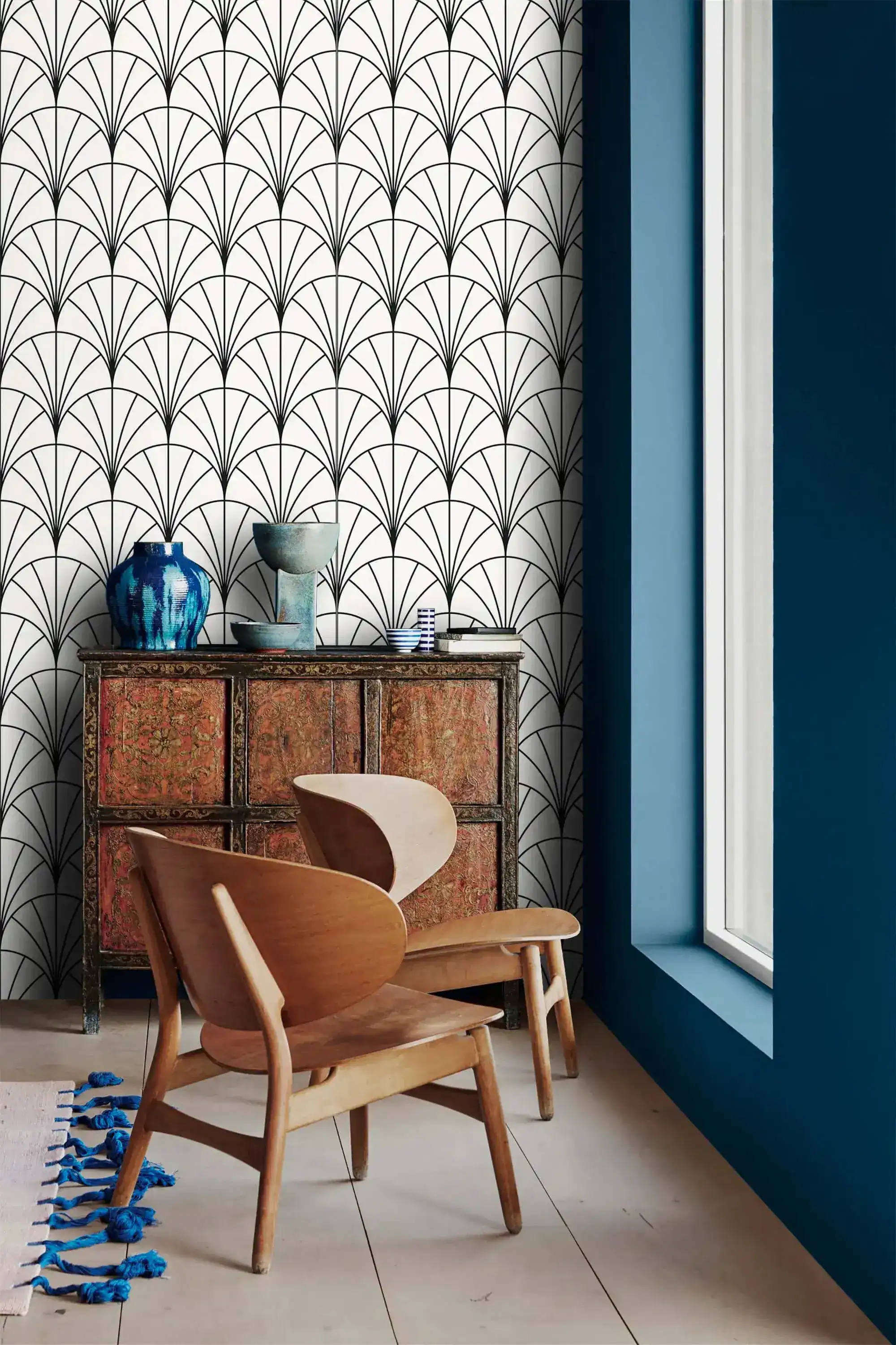 Monochrome Round Line Wallpaper - Image 5