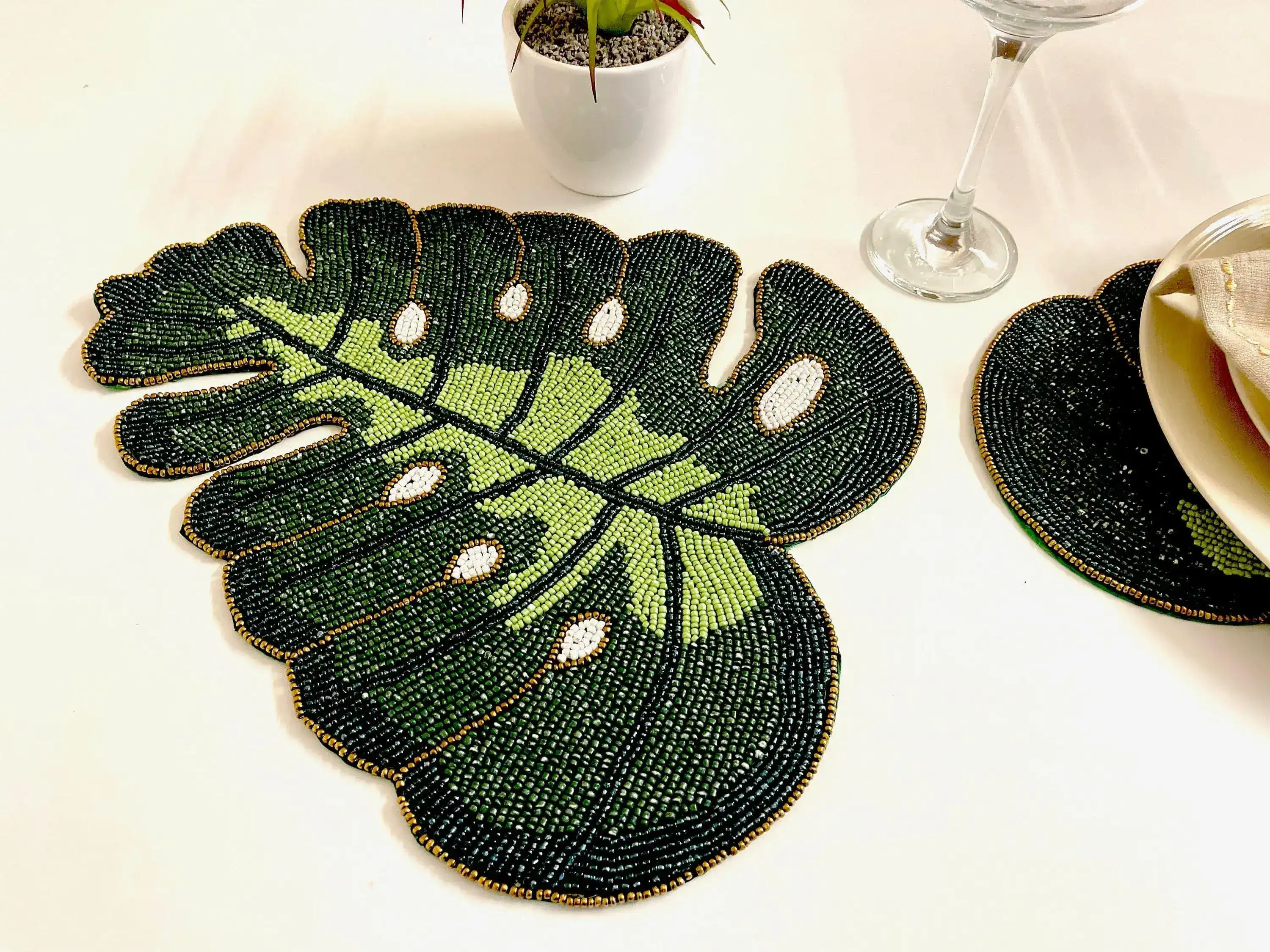 Monstera Leaf Beaded Placemat Set of 4 - Image 2