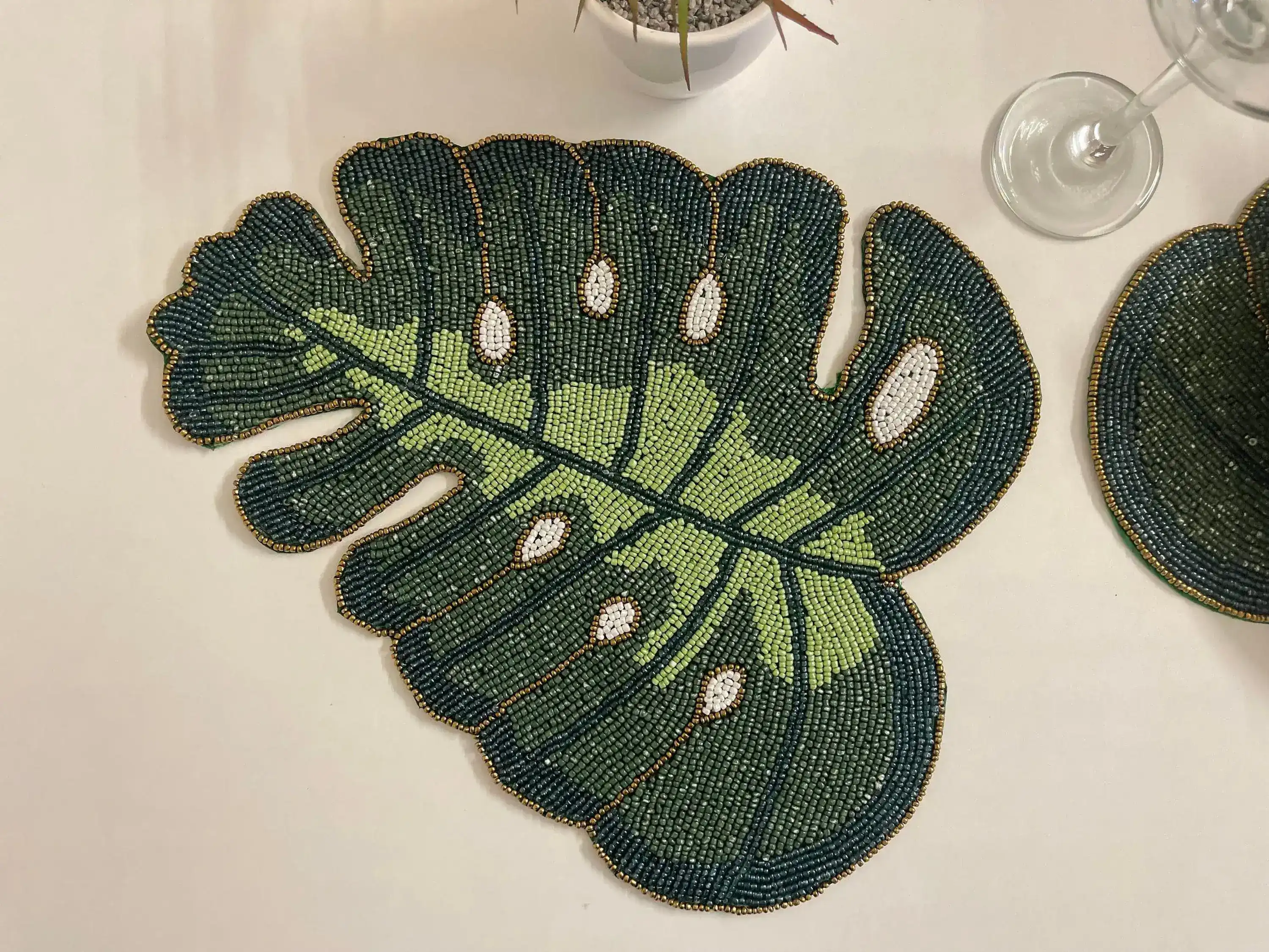 Monstera Leaf Beaded Placemat Set of 4 - Image 3
