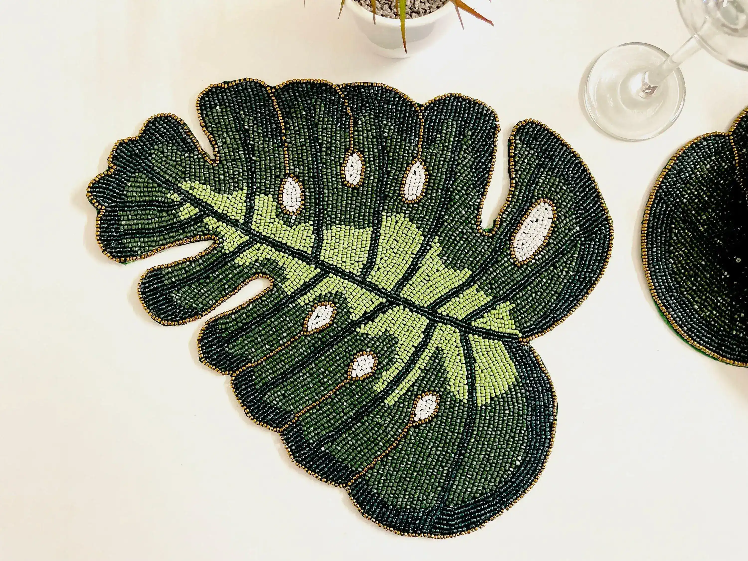 Monstera Leaf Beaded Placemat Set of 4 - Image 8