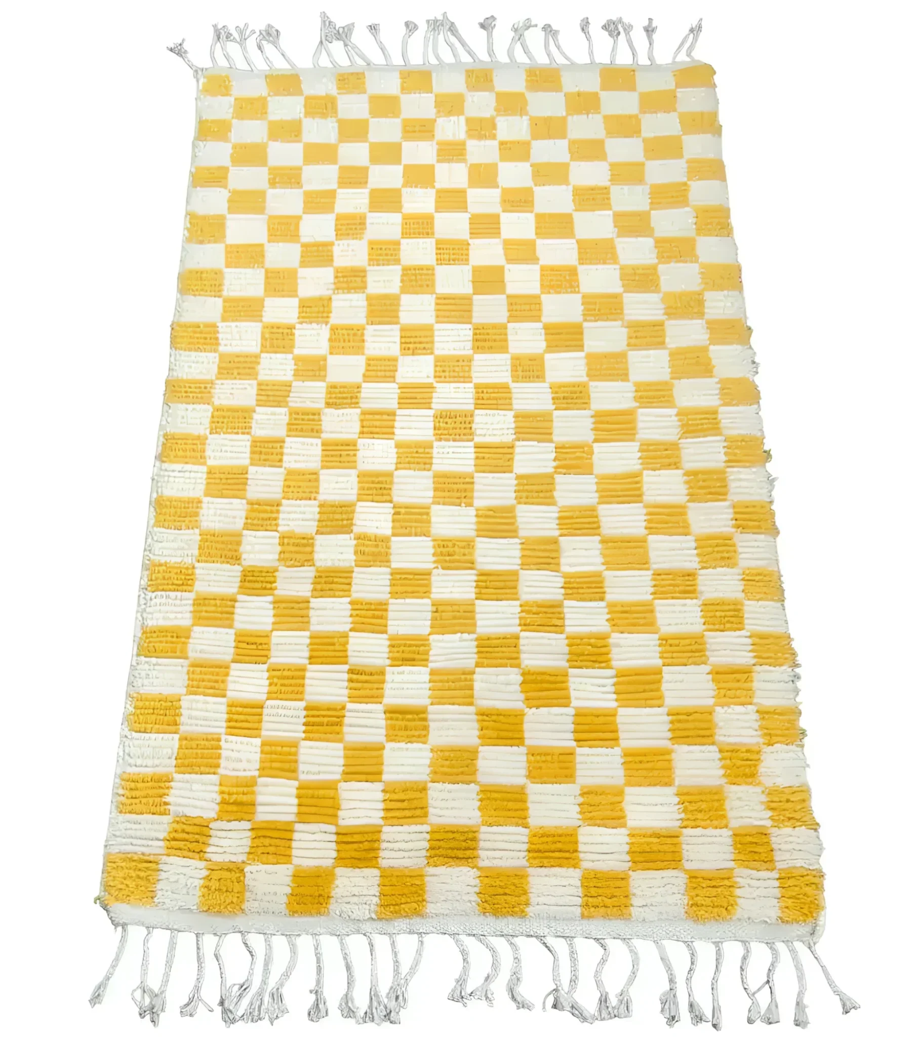Moroccan Berber Handwoven Checker Wool Area Rug - Yellow and White - Image 5